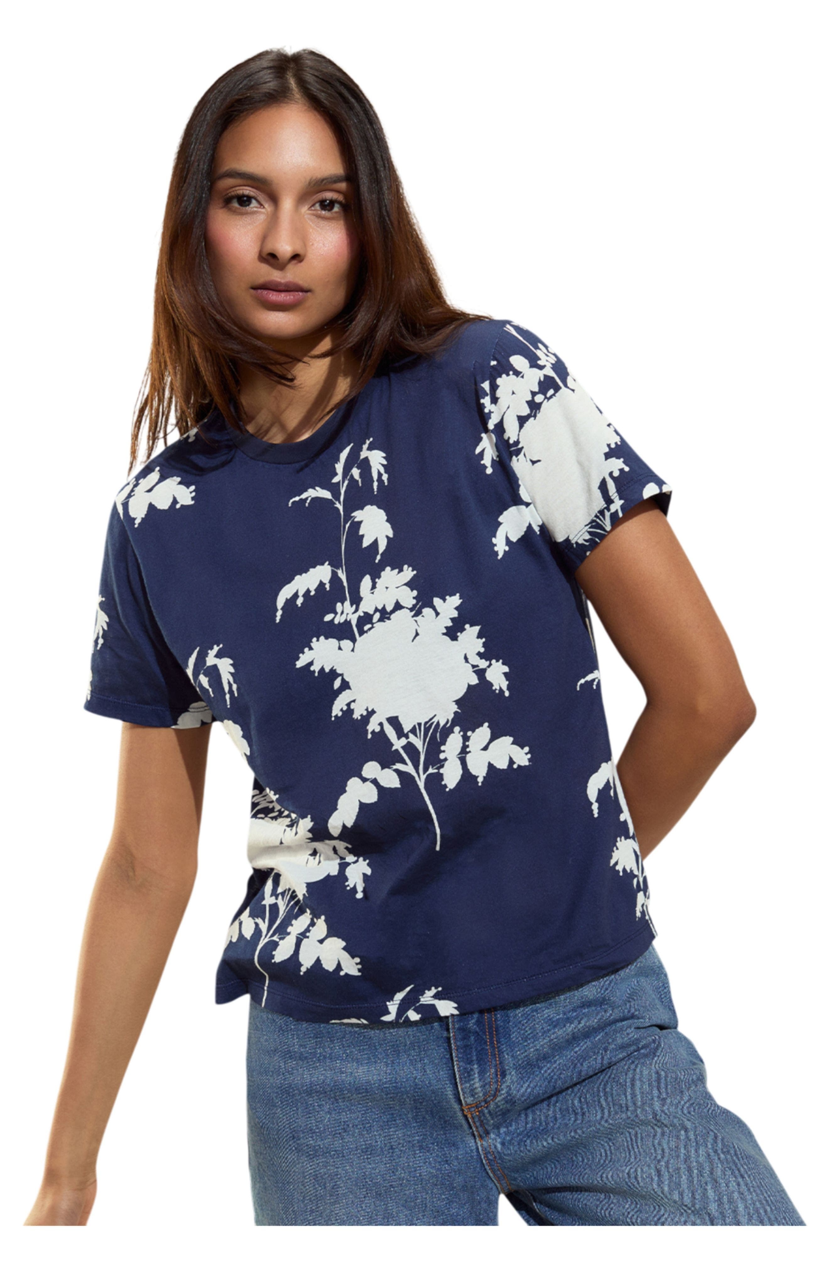 Cynthia Rowley Everyday Cotton Tee in Navy/white at Nordstrom - 2