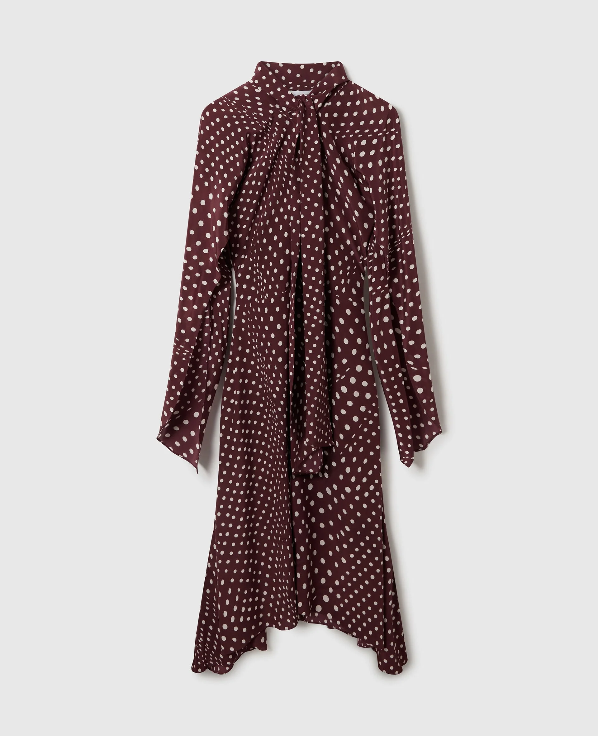 Tie-Neck Polka Dot Silk Dress - 1