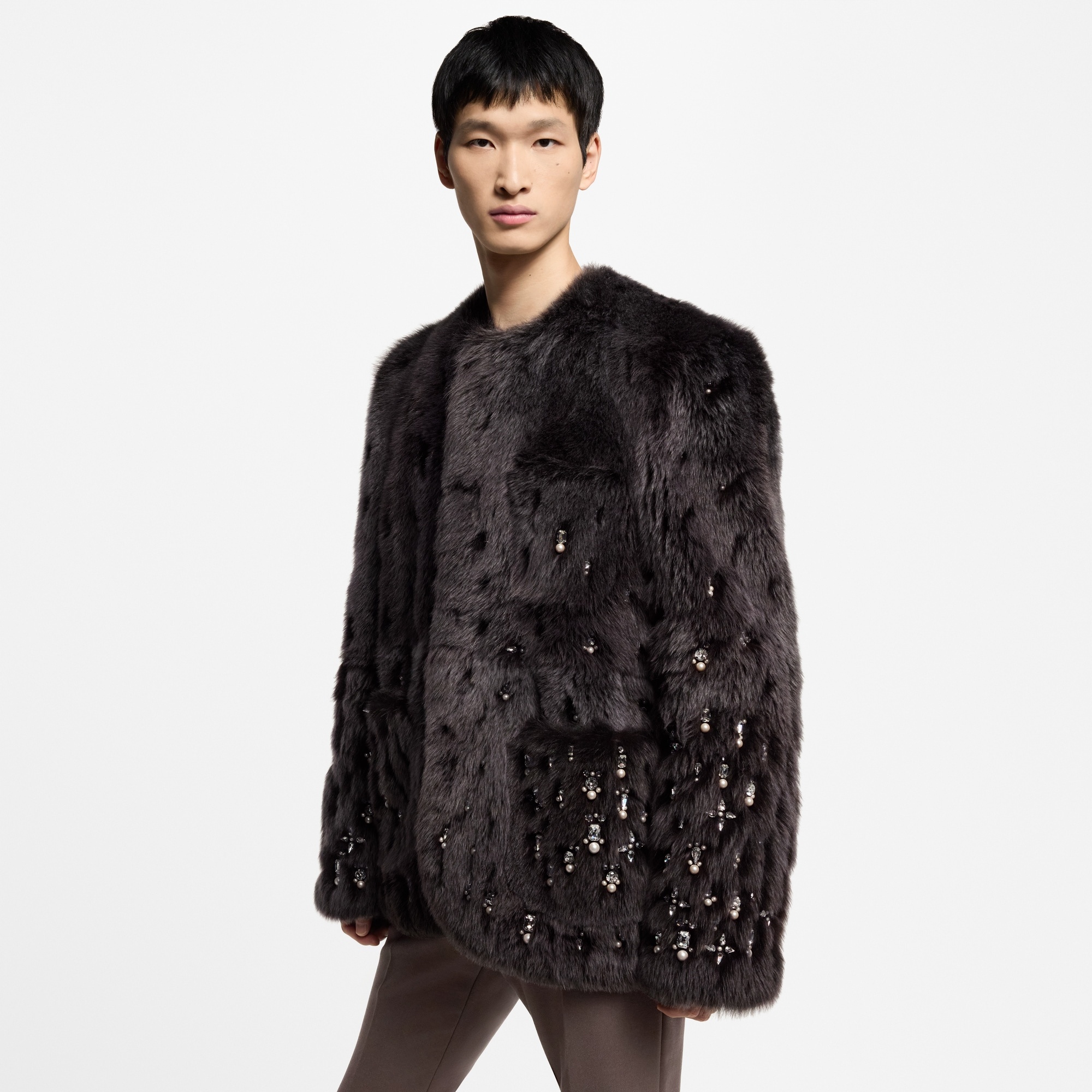 Made To Order Embellished Shearling Collarless Jacket - 2