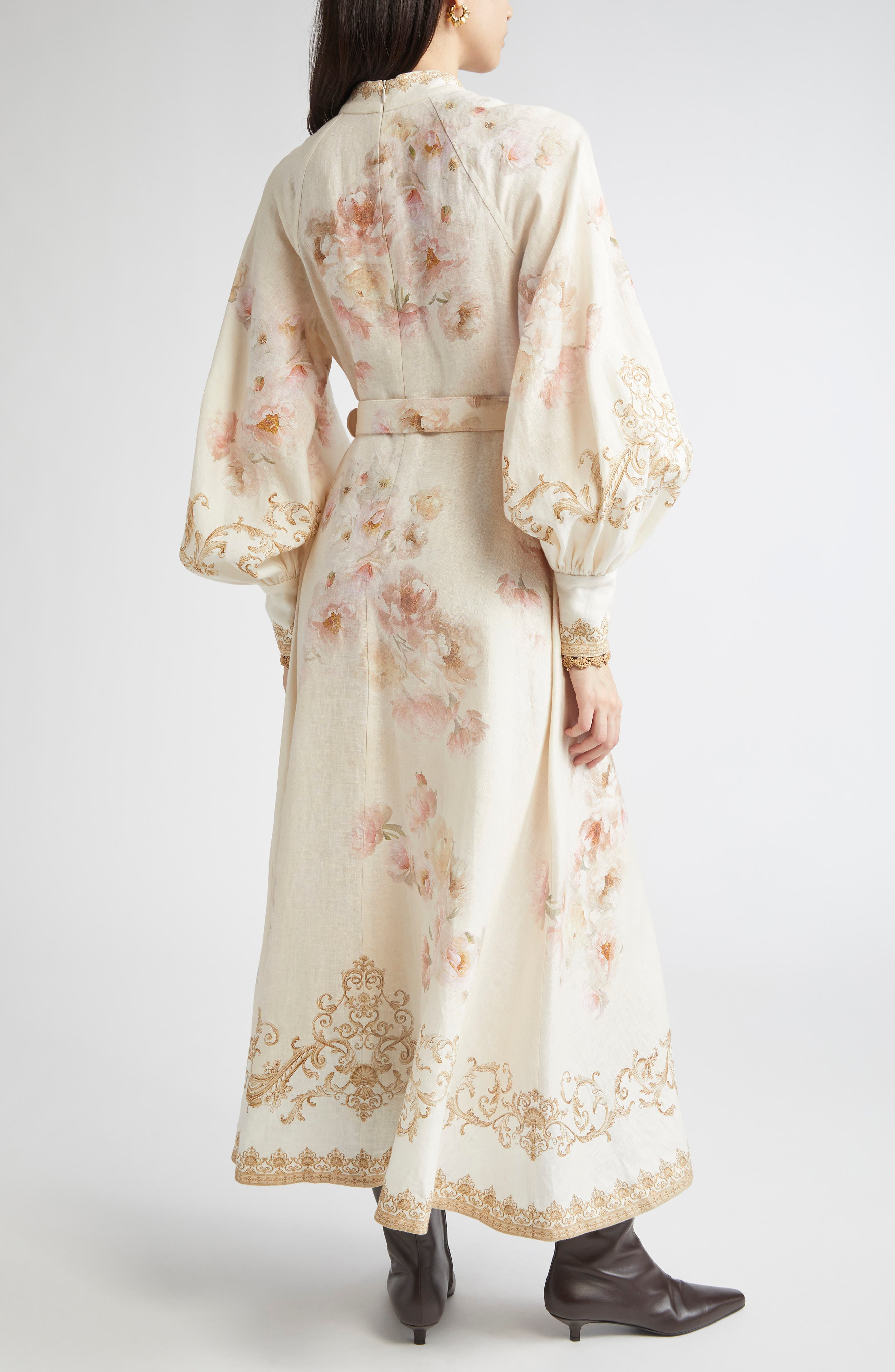 Zimmermann Hypnotic Long Sleeve Belted Linen Maxi dress in Cream Peony at Nordstrom - 2