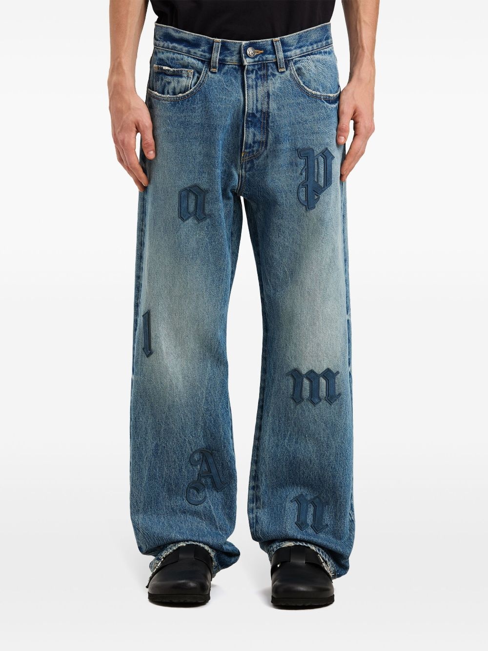 logo patch straight jeans - 3