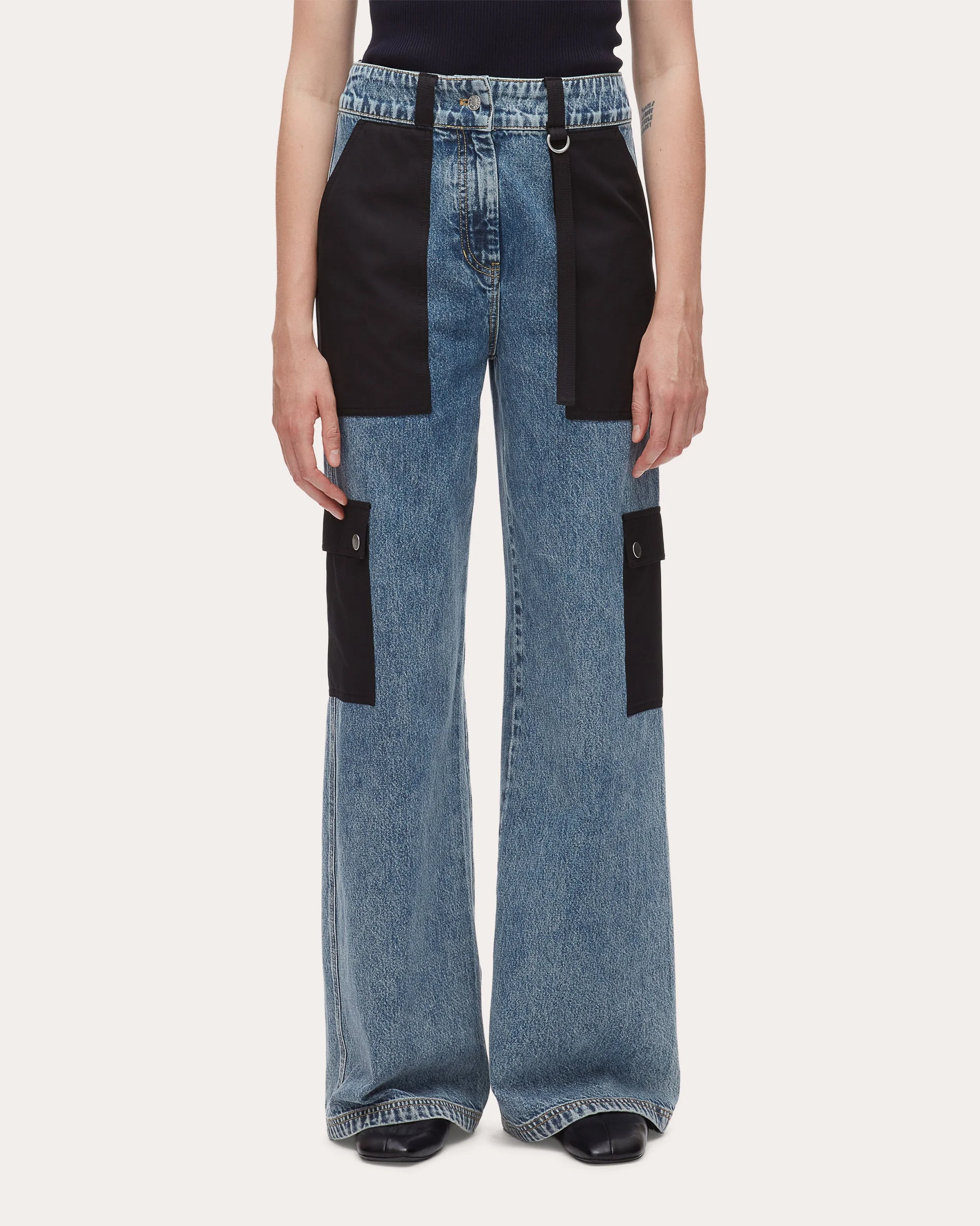 Denim Cargo Combo Wide-Leg Jeans - 1