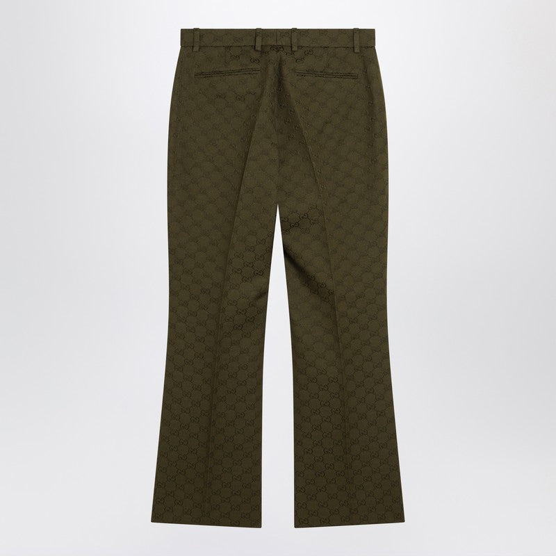 Gucci Military Green Trousers In Gg Fabric Women - 2