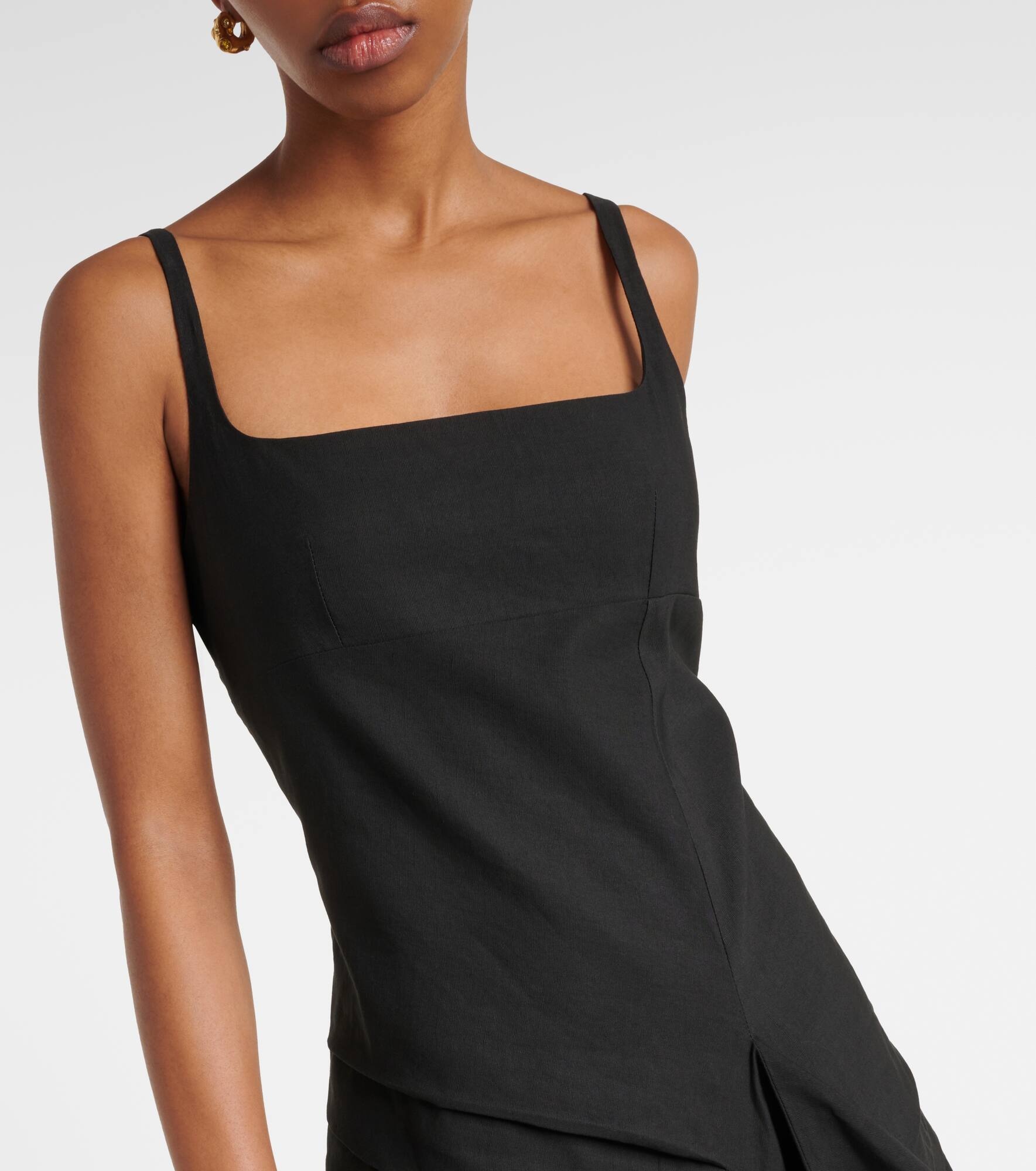 Draped pleated linen and cotton midi dress - 4