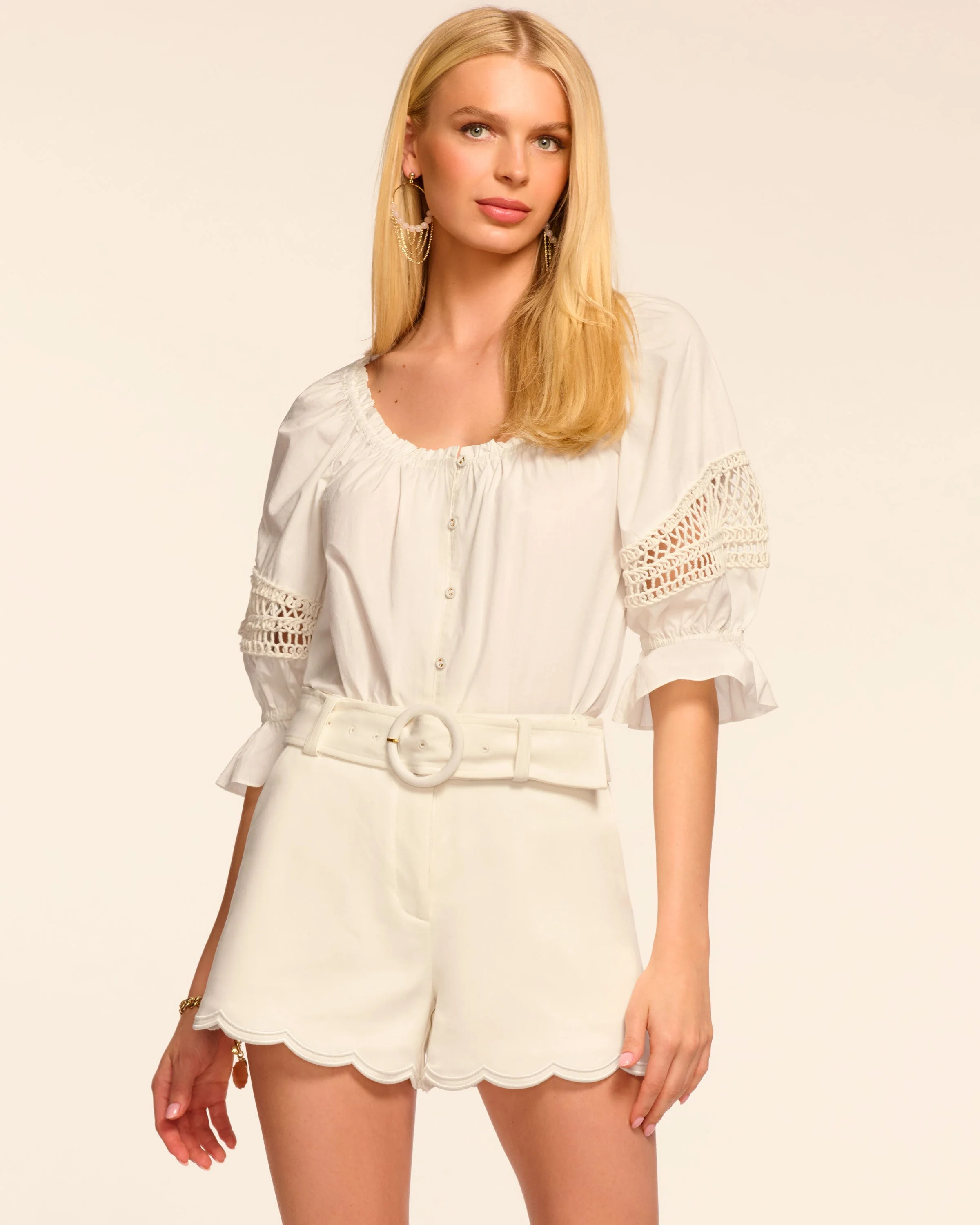 Violeta Stretch Cotton Scalloped Mini Short - 1