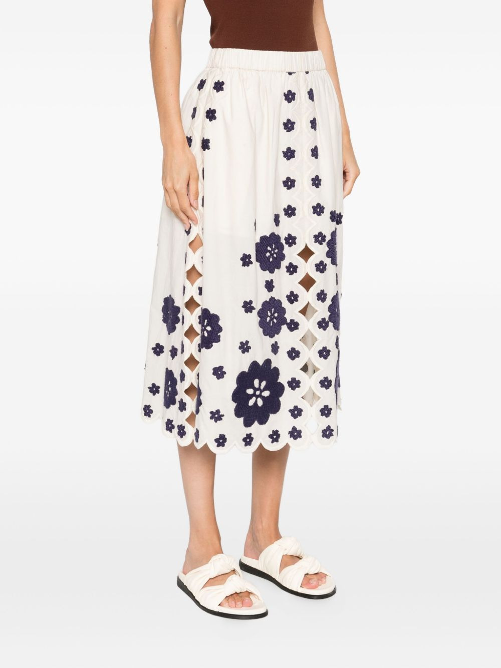 Catrine floral-embroidered midi skirt - 3