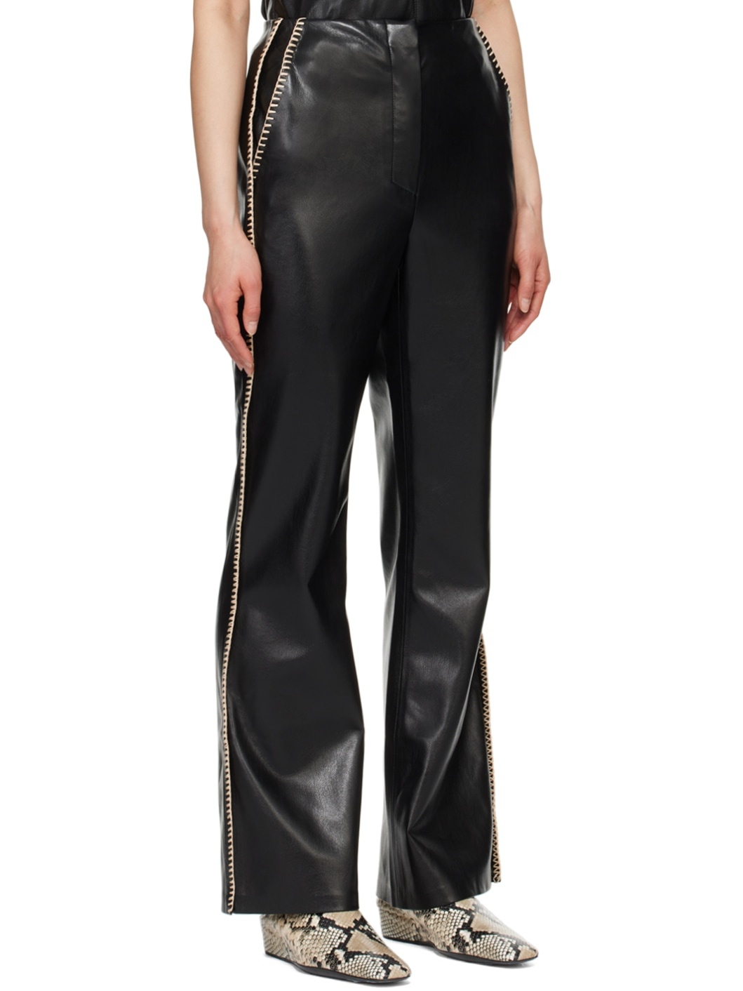 Black Manola Vegan Leather Pants - 2