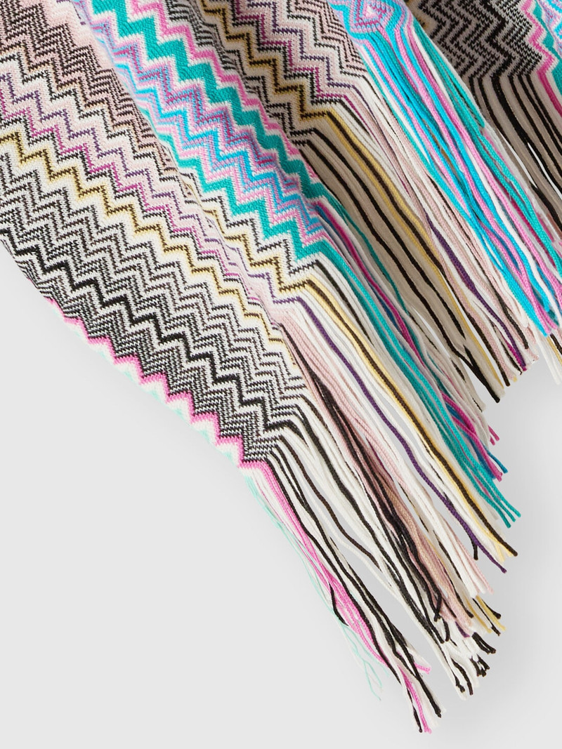 Wool-blend zigzag poncho with fringes 3