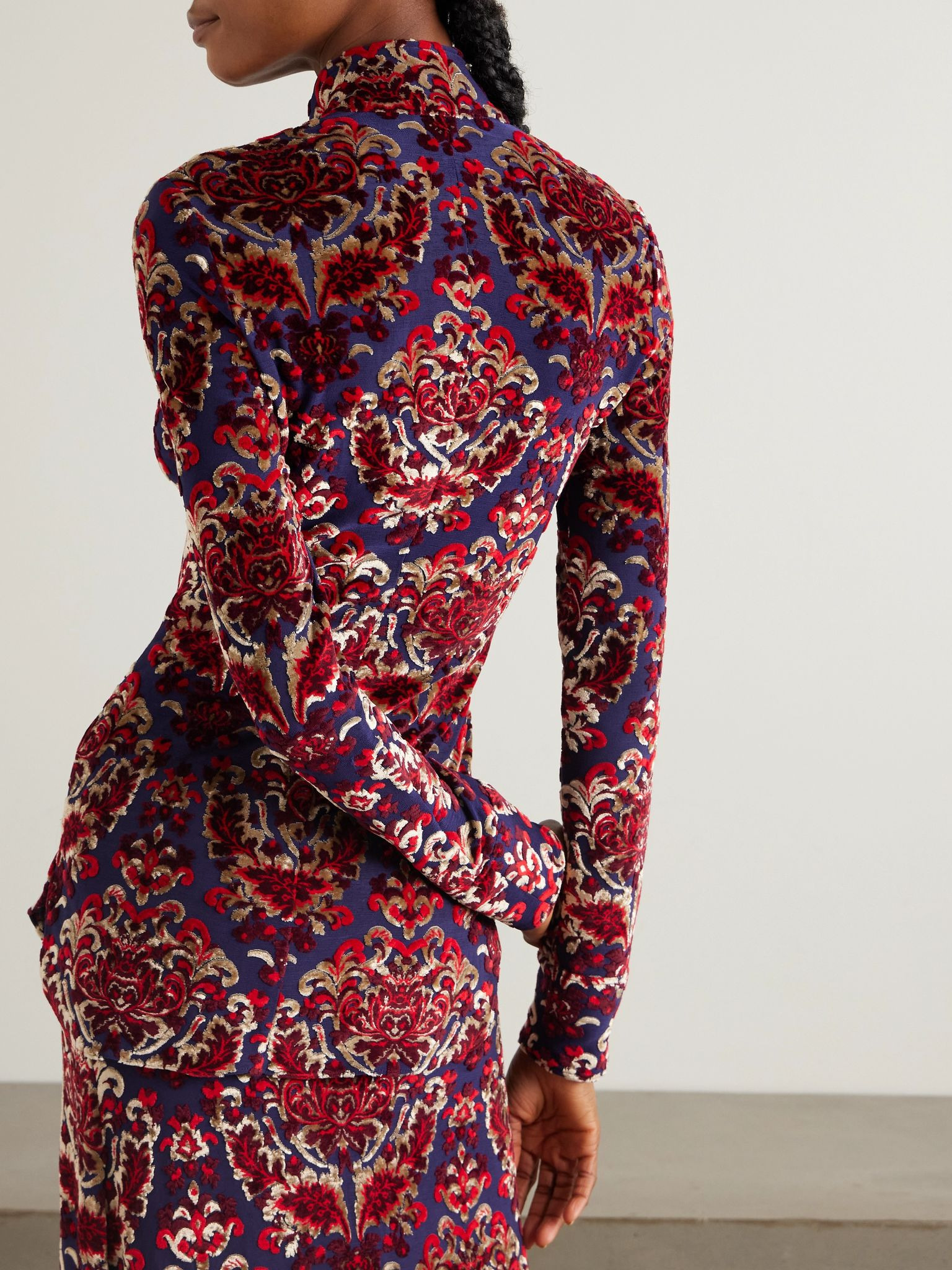 Tie-detailed devoré-velvet blouse Red - 3