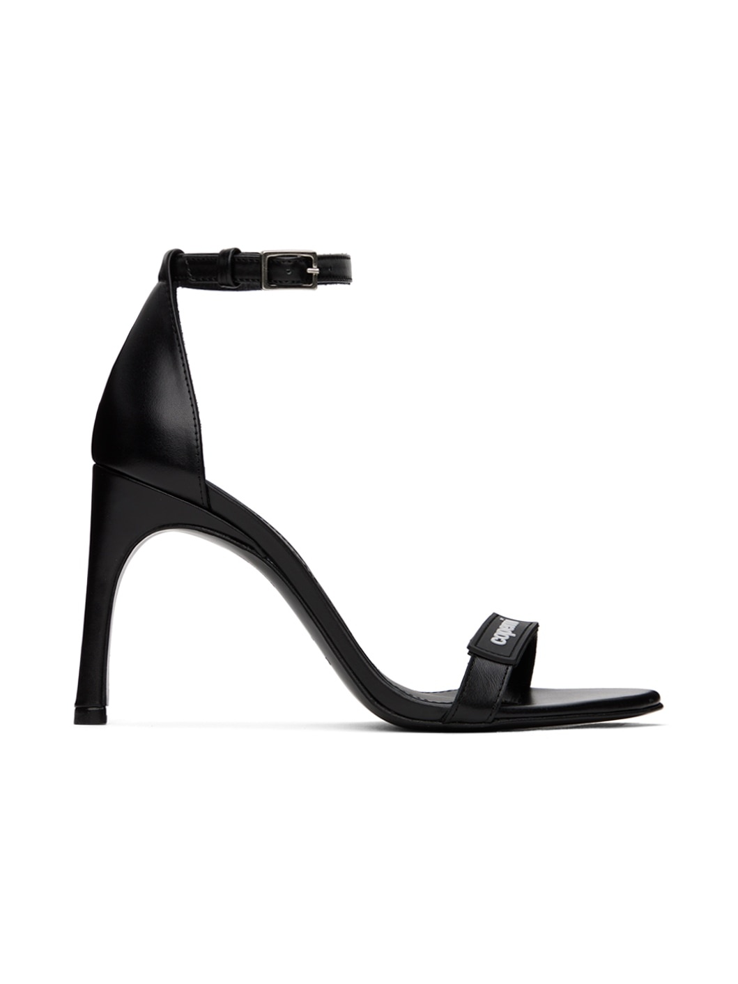 Black Skinny Strap Logo Heeled Sandals - 1
