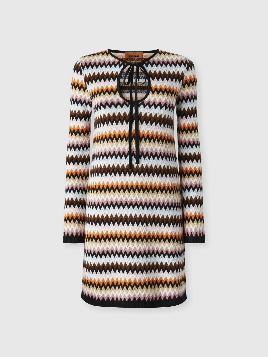 Zigzag wool mini-dress with contrasting piping - 1