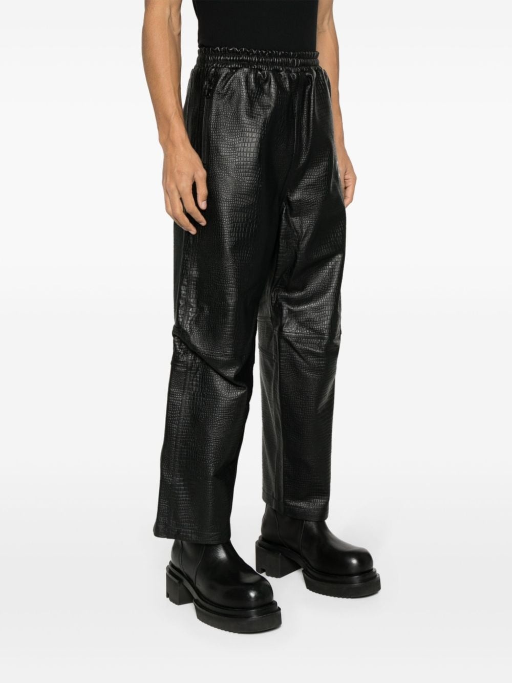 crocodile-pattern leather track pants - 3