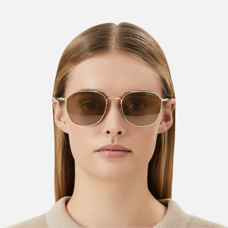 Montblanc Squared Sunglasses with Gray and Gold Colored Metal Frame outlook