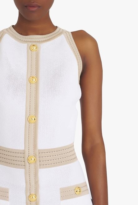 Exclusive - White and beige knit dress with gold-tone buttons - 6