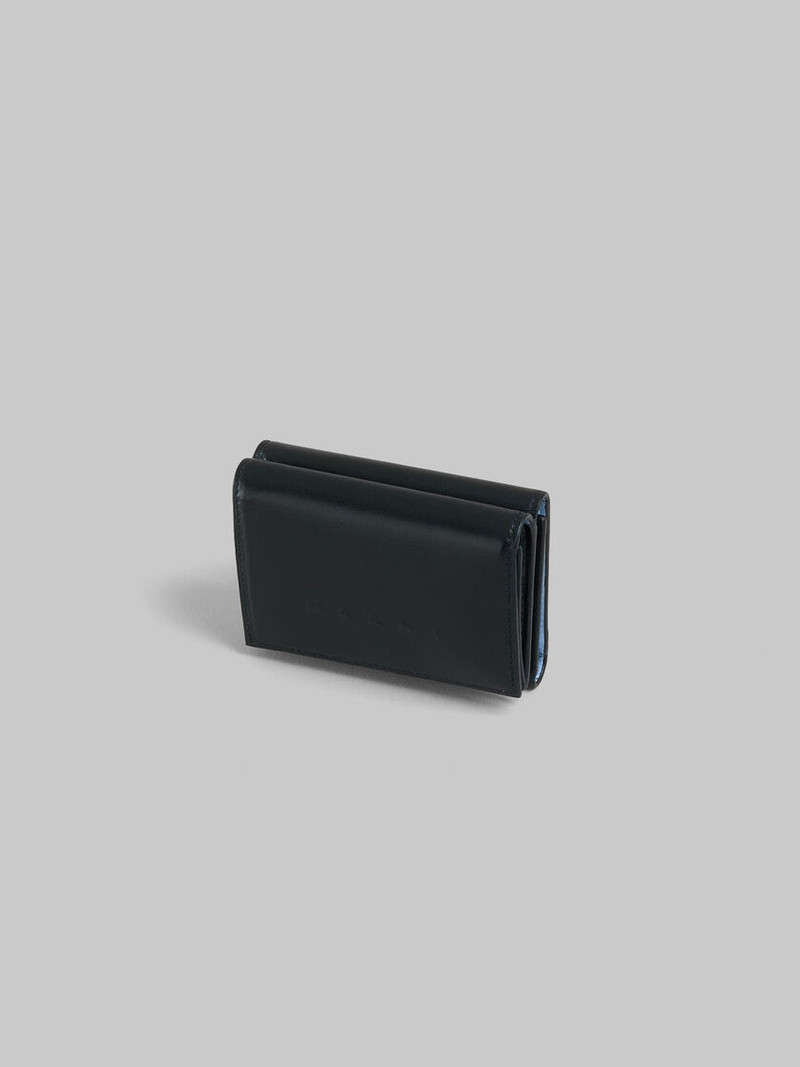 Marni BLACK LEATHER TRIFOLD WALLET WITH RAISED MARNI LOGO outlook