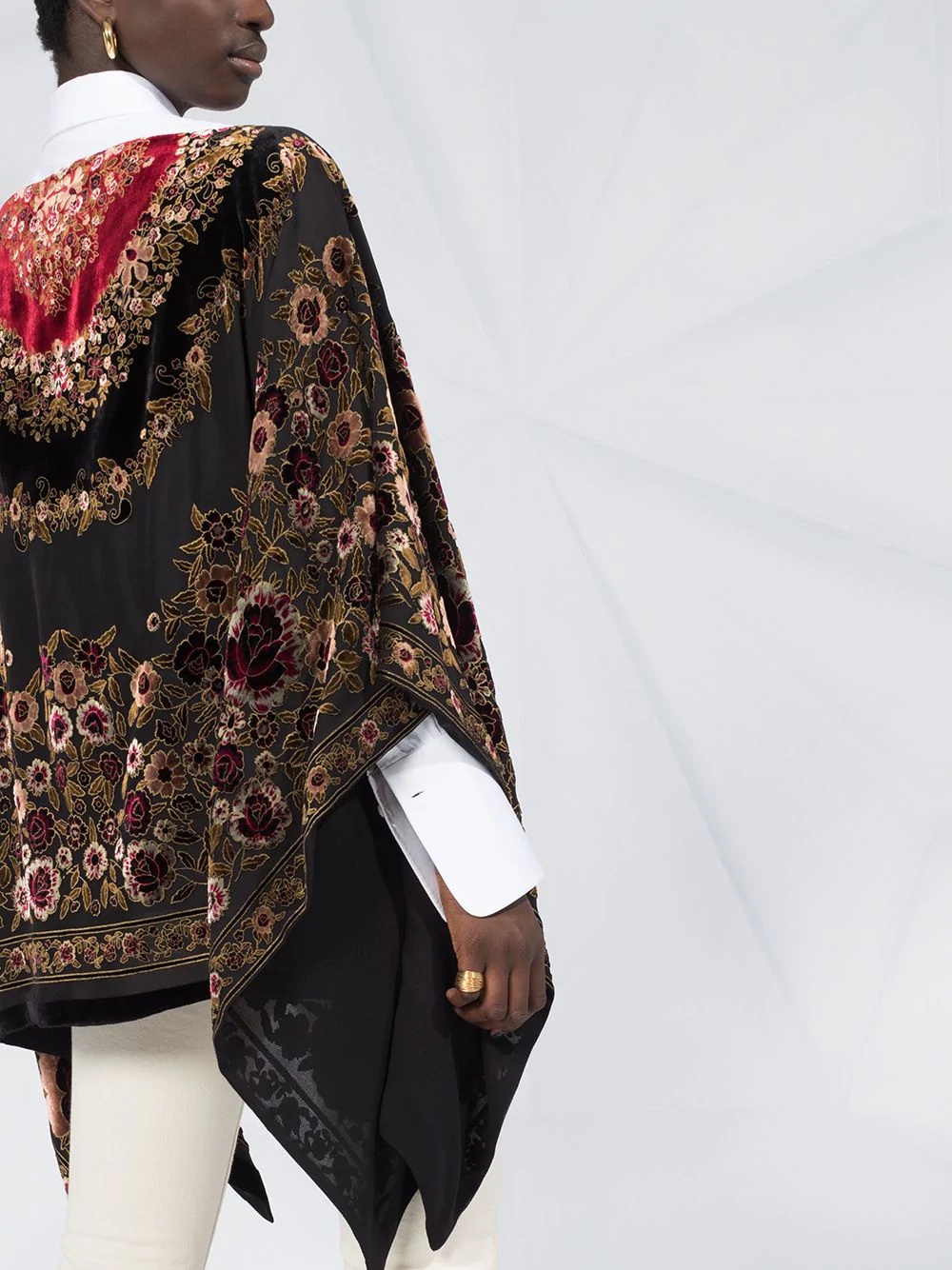 floral velvet-flock cape - 3