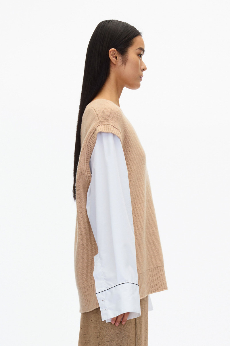 Oversized Knit Vest with Poplin Sleeves 3