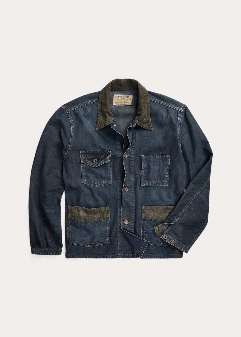 Corduroy-Trim Indigo Denim Shirt Jacket - 1