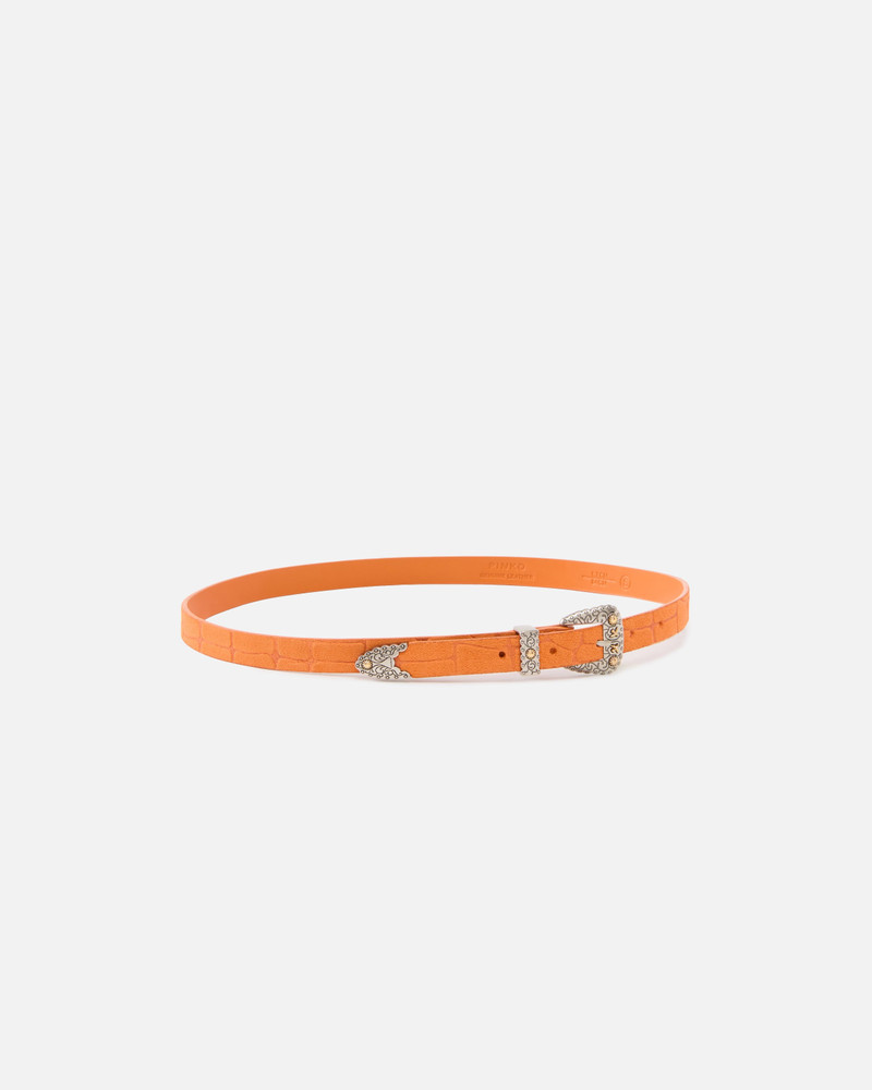 PINKO CROCODILE-PRINT LEATHER BELT WITH TEXAN BUCKLE, 1.7 CM outlook