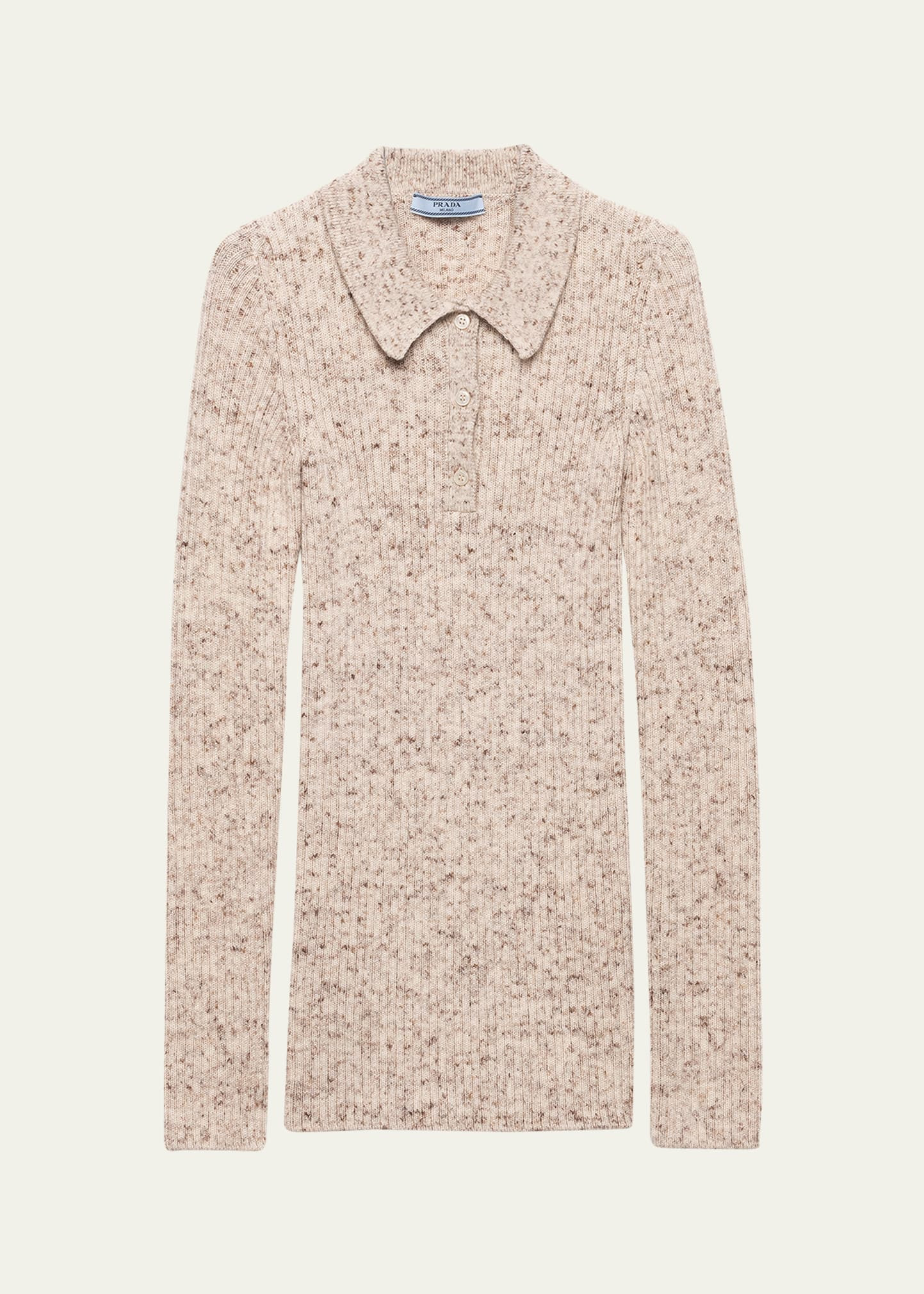 Speckled Wool-Linen Rib Polo Sweater - 1