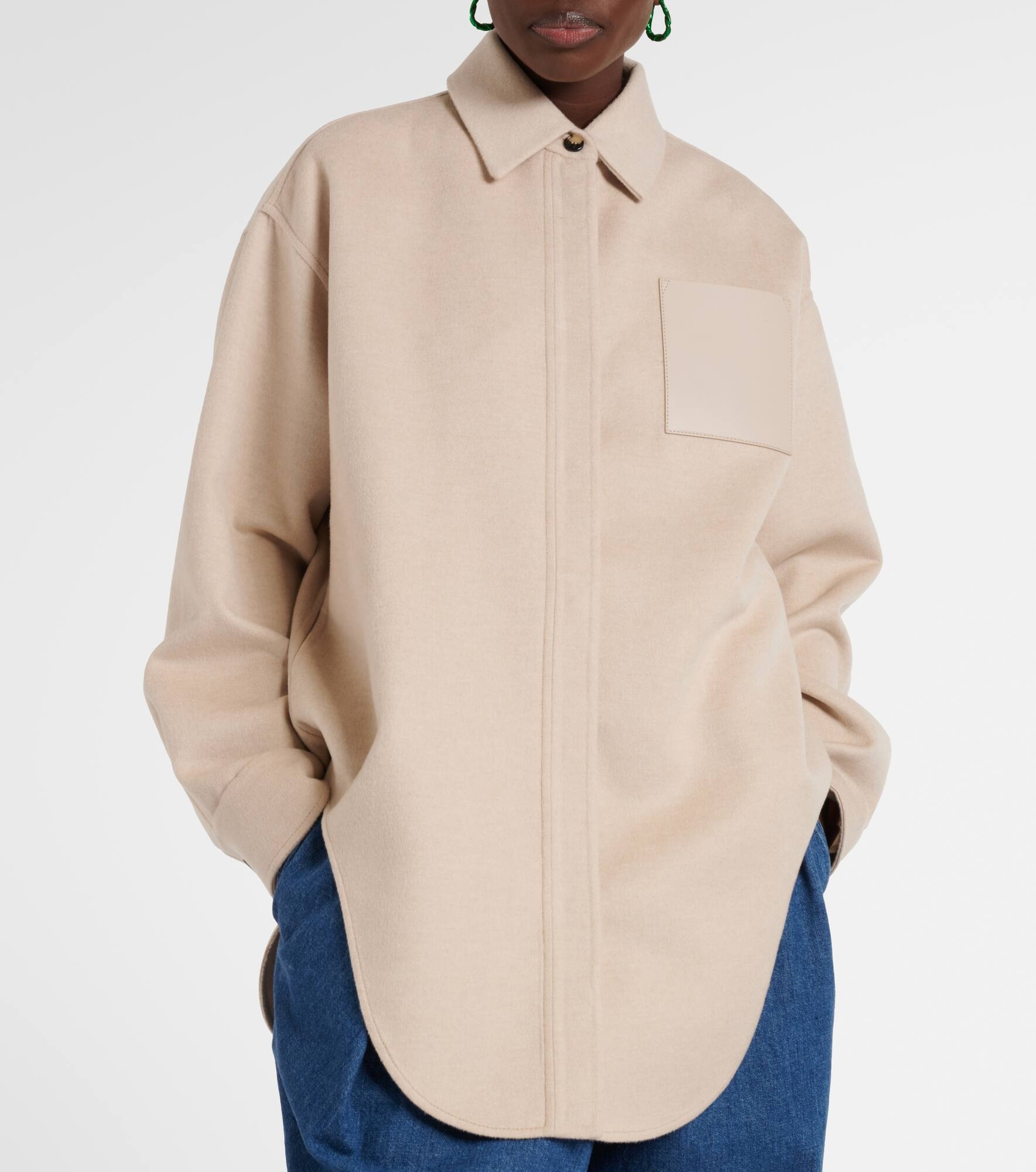 Leather-trimmed wool and cashmere overshirt - 4
