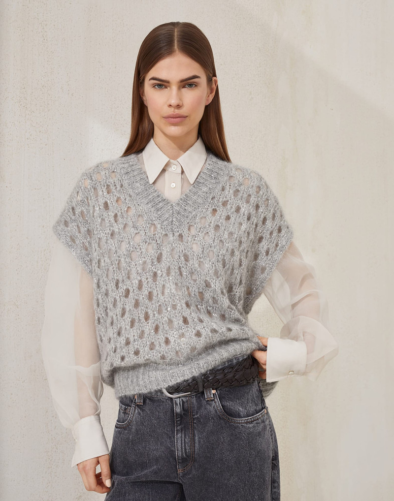 Wispy mohair and wool dazzling net sweater vest 1