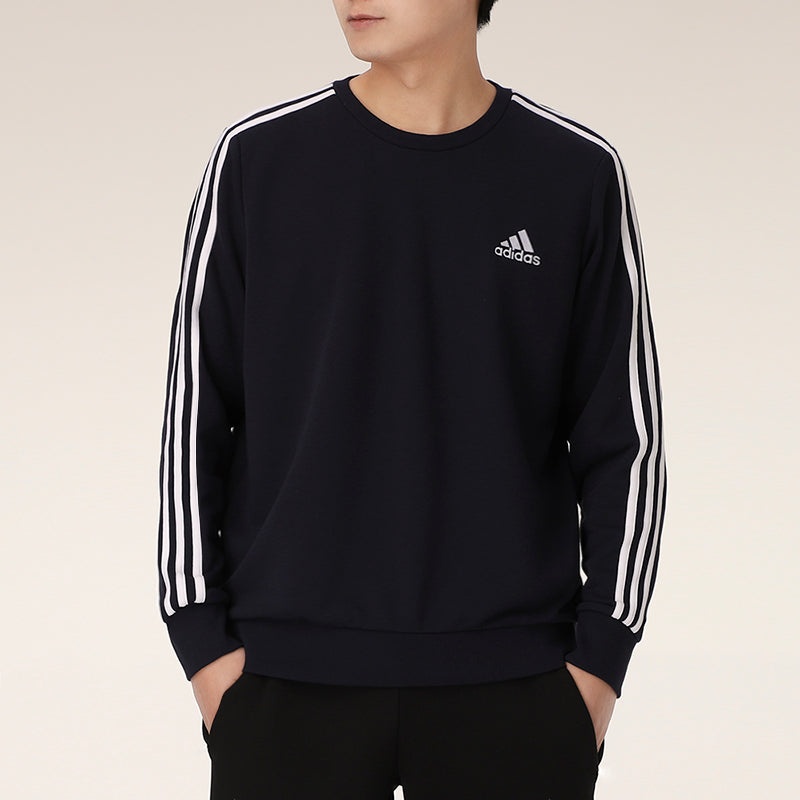 adidas Casual Sports Round Neck Stripe Pullover Dark Blue GK9079 - 3