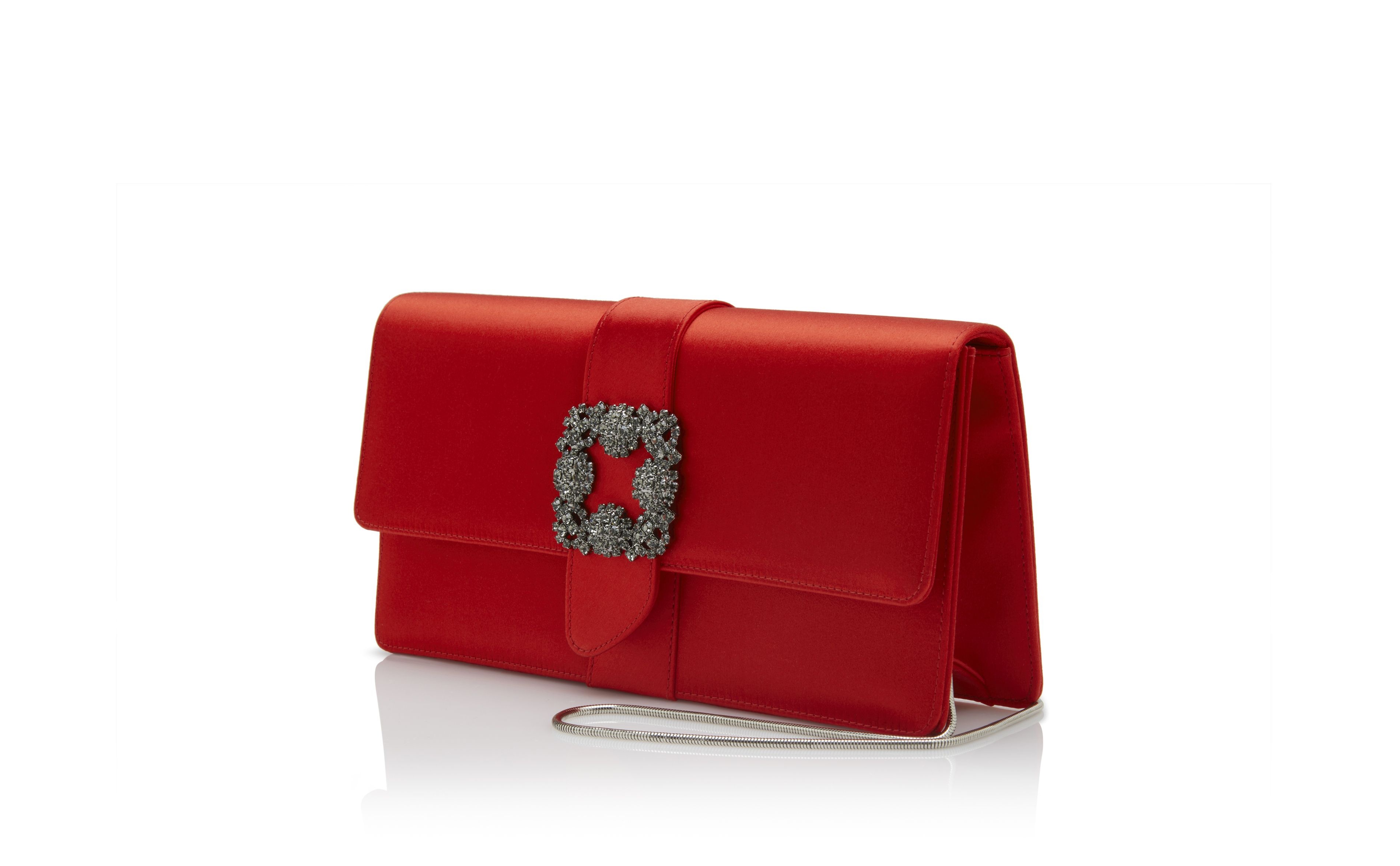 Red Satin Jewel Buckle Clutch - 3