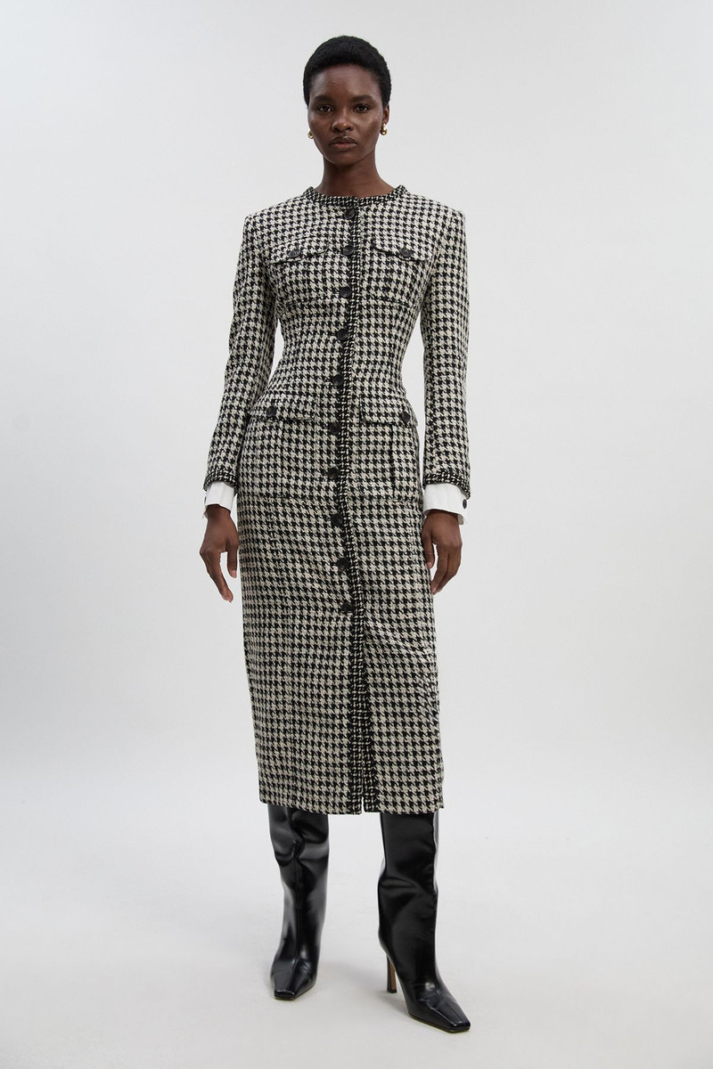 Petite Tailored Check Contrast Sleeve Pocket Front Midi Dress 1