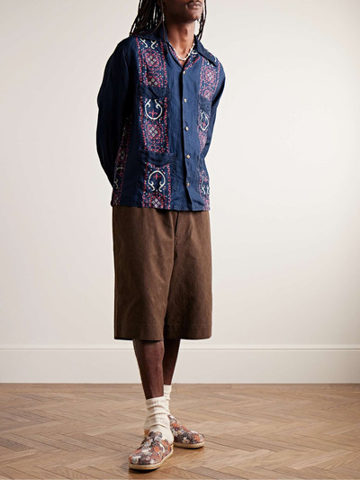 Kapital Camp-Collar Indigo-Dyed Printed Linen Shirt outlook