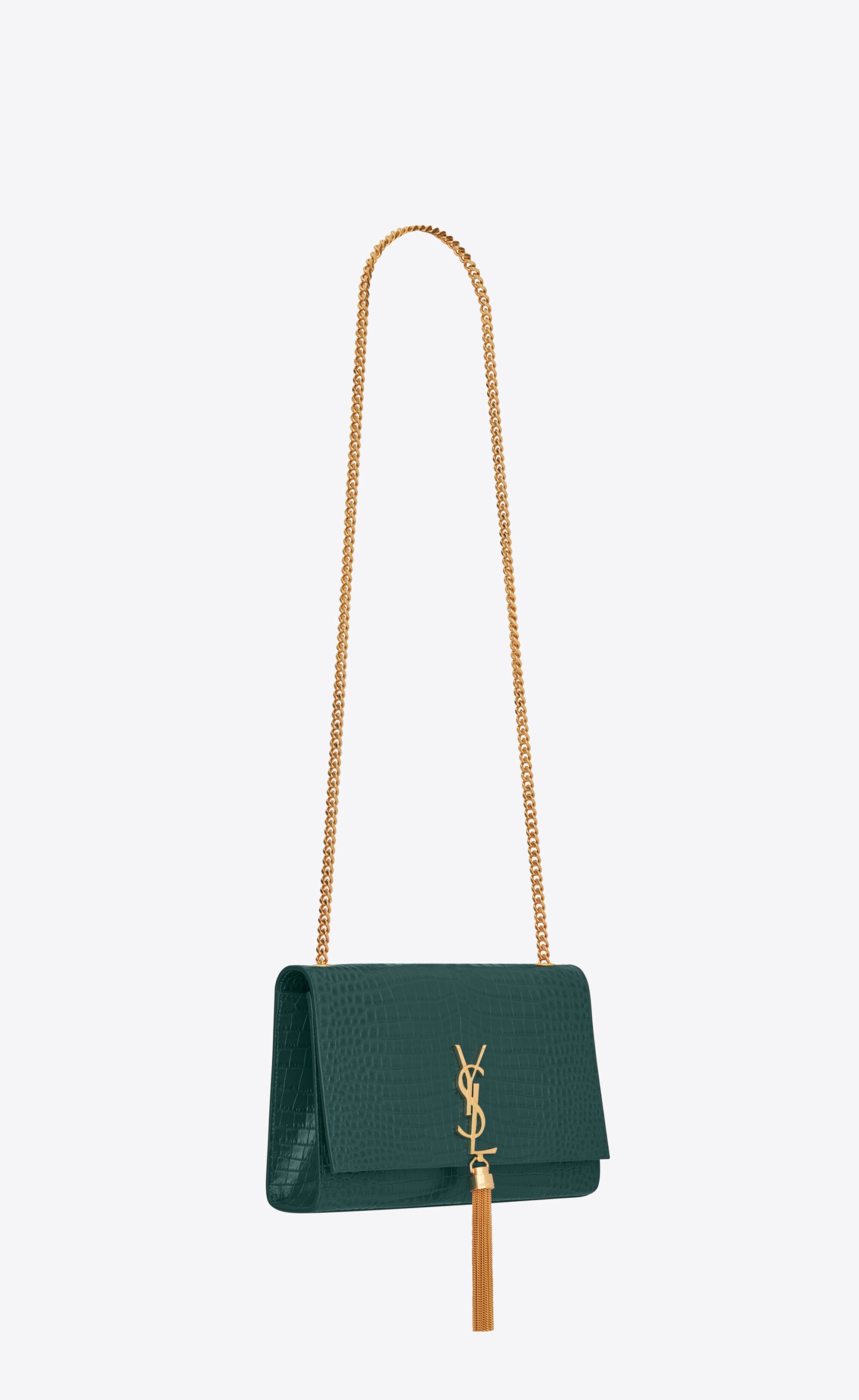 kate medium chain bag with tassel in shiny crocodile-embossed leather - 6