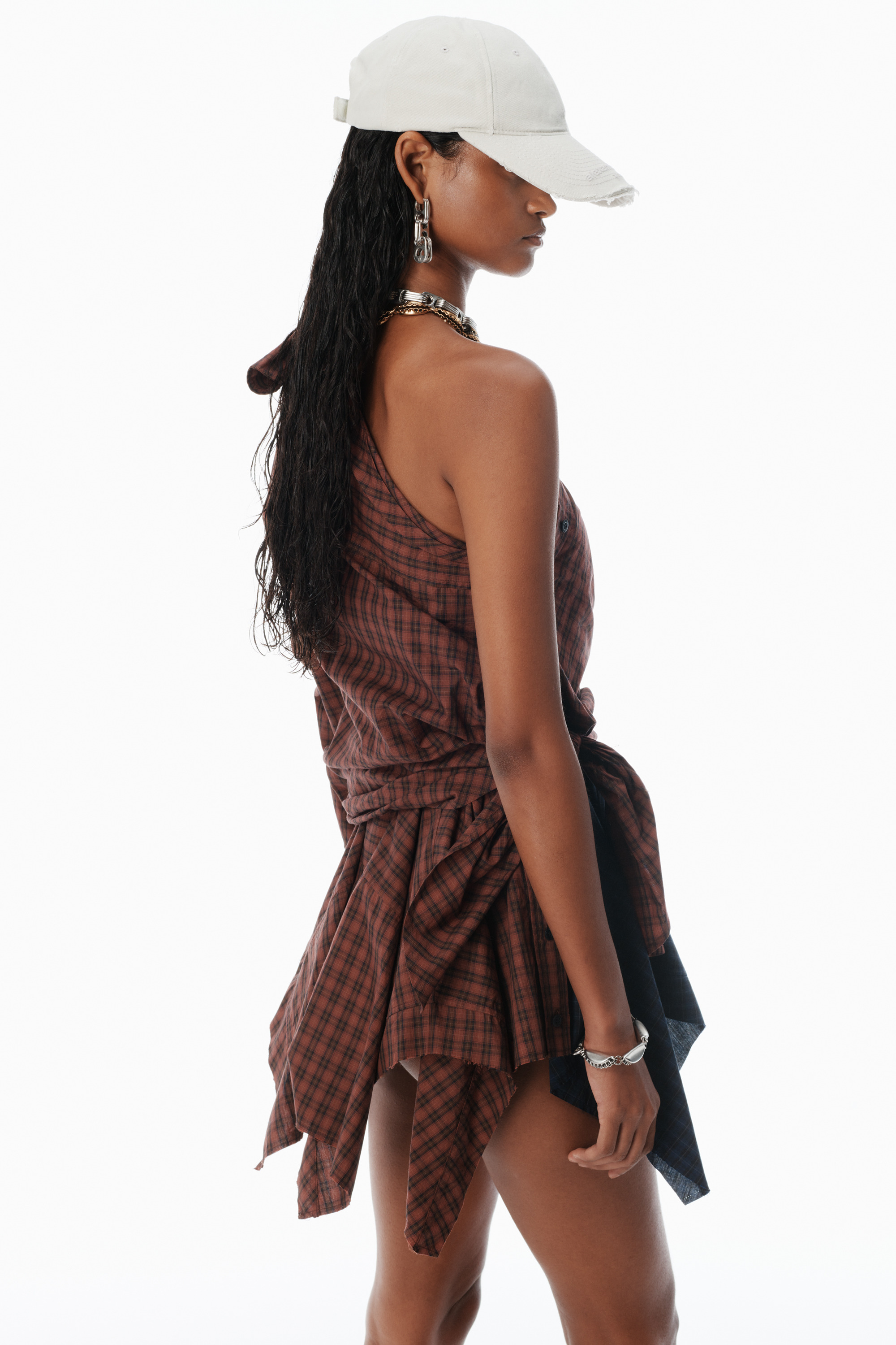 Red Plaid Cotton Poplin Minidress - 5