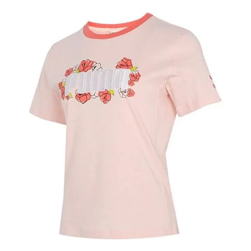 (WMNS) PUMA Logo Printing Round-neck Pink 532042-27 - 1