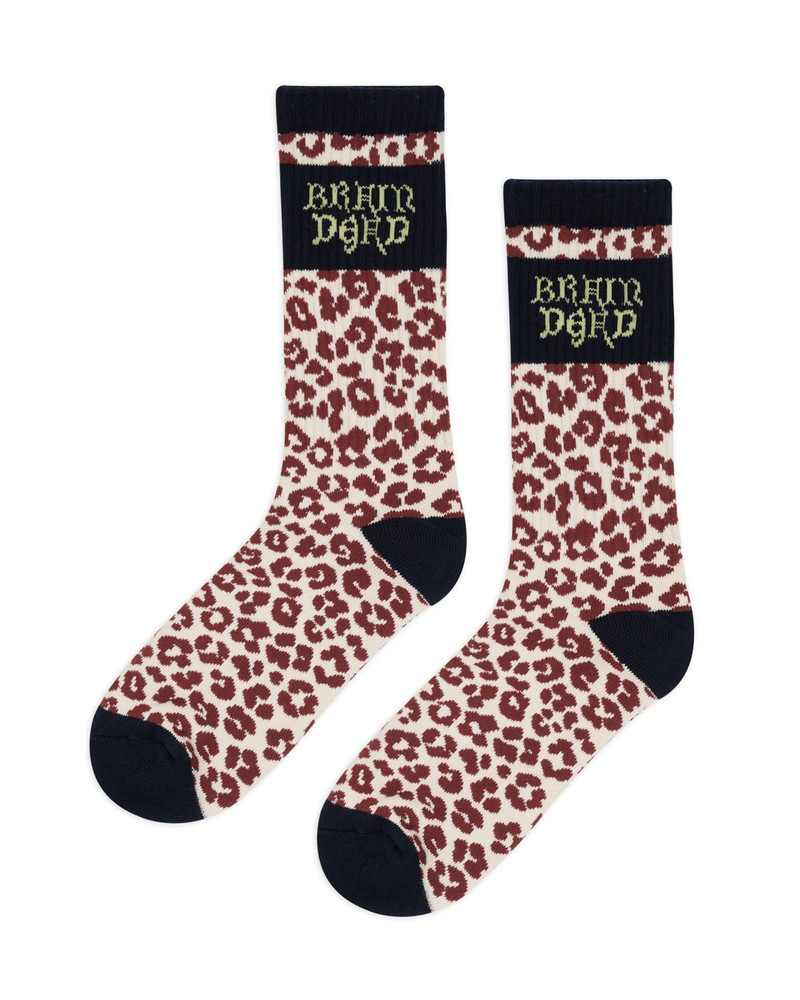 Paneled Logo Crew Socks - Maroon Leopard/Navy 1