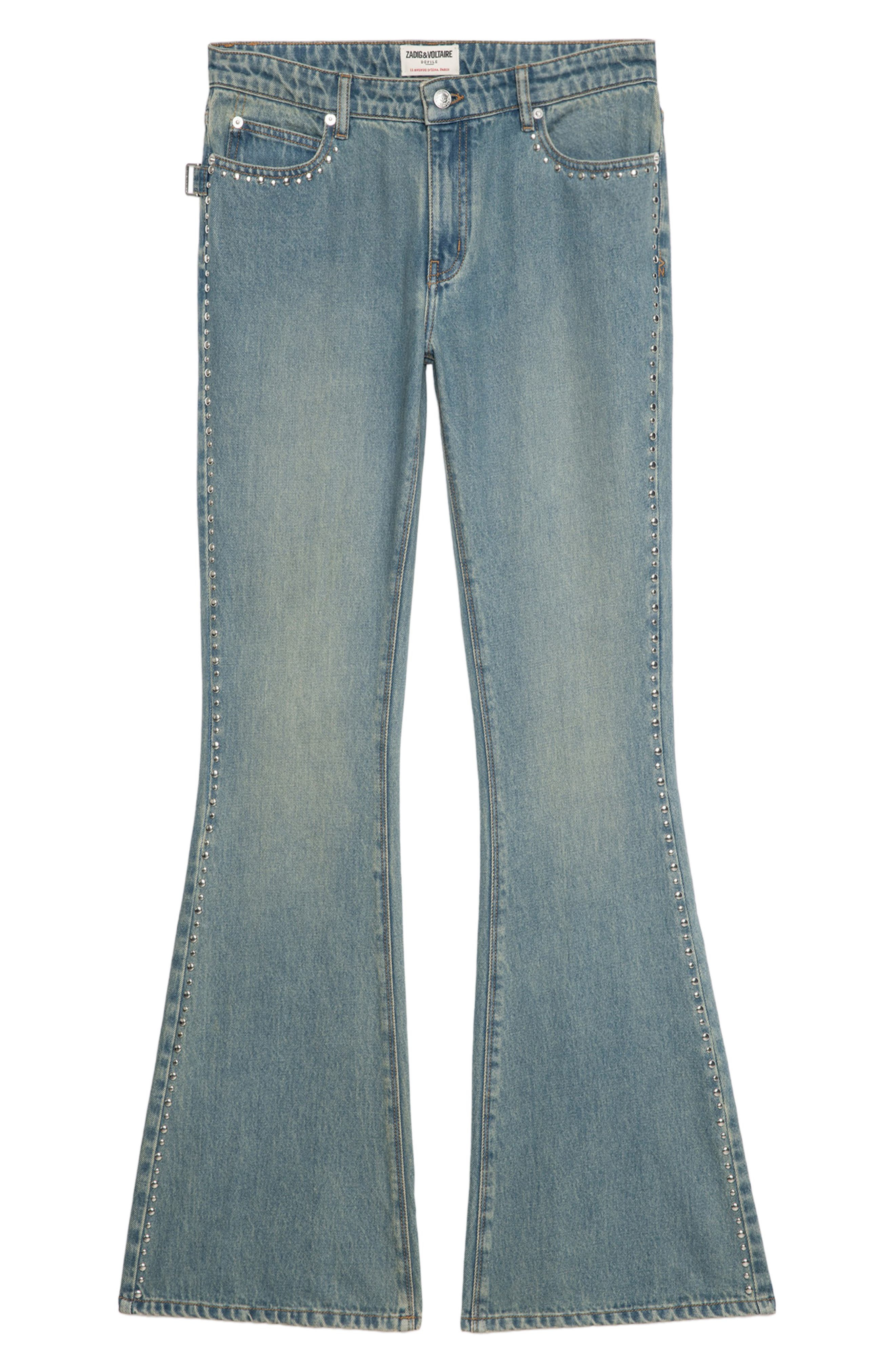 Zadig & Voltaire Eclip Studded Flare Jeans in Light Blue at Nordstrom - 5