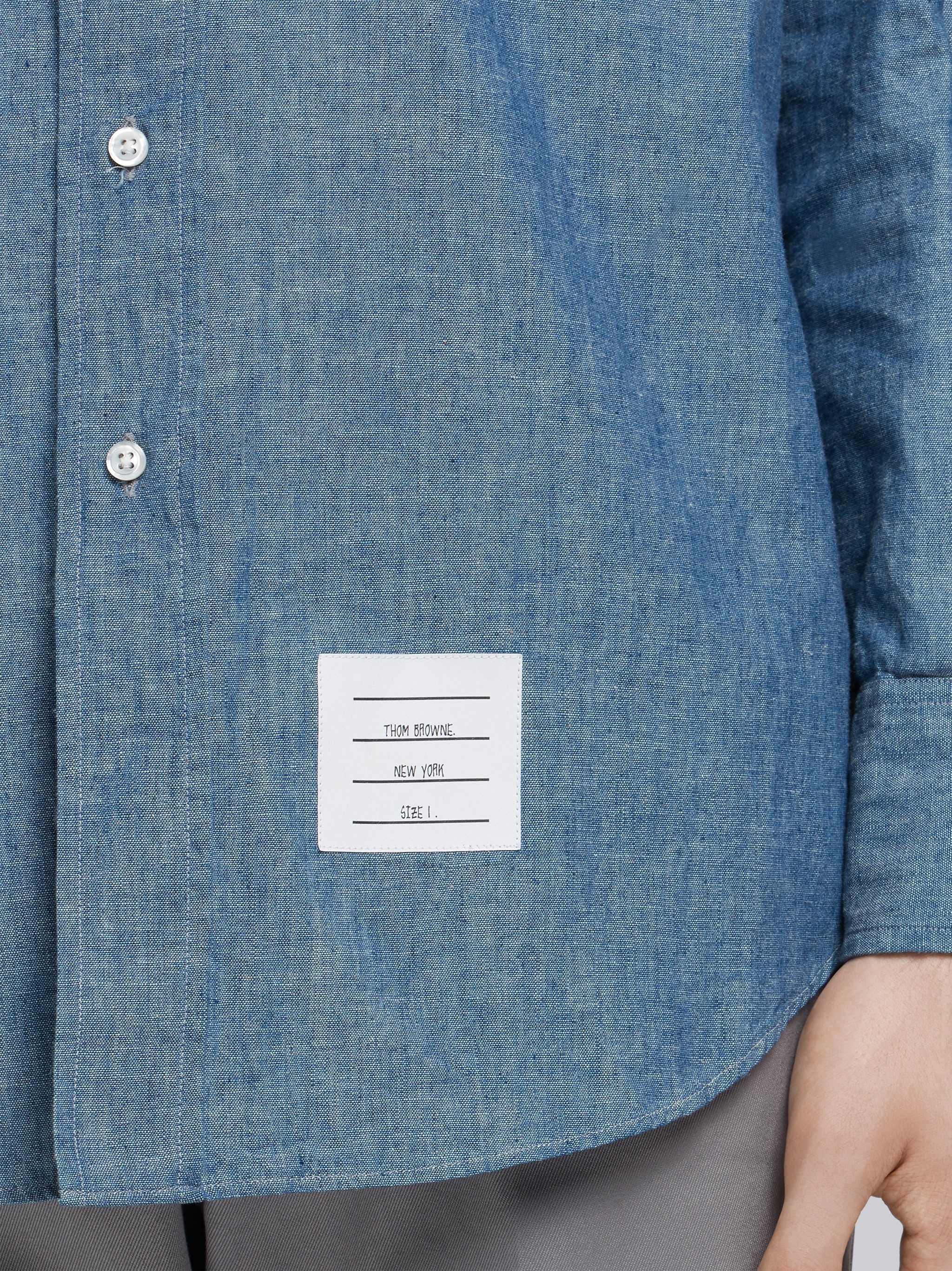 Blue Chambray Printed 4-bar Nametag Straight Fit Shirt - 7