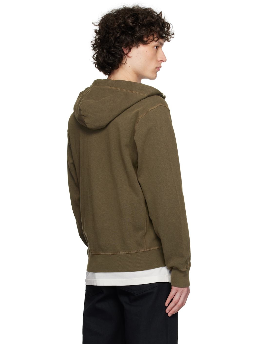Khaki Malfilé Fleece Old Effect Hoodie - 3