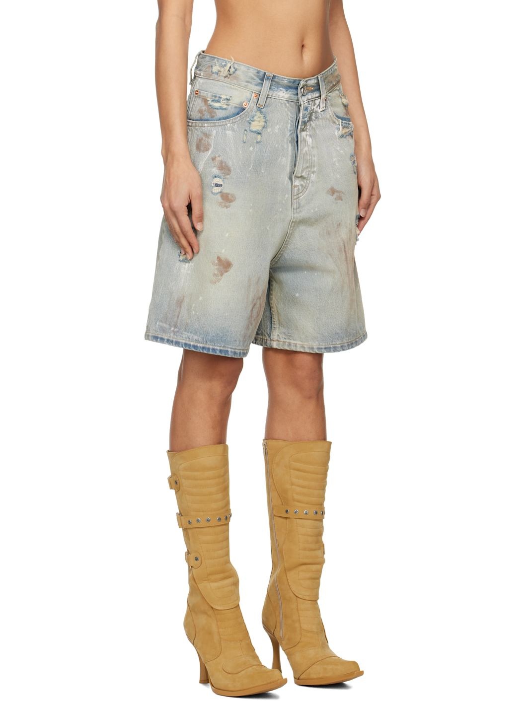 Blue Trashed Denim Shorts - 2