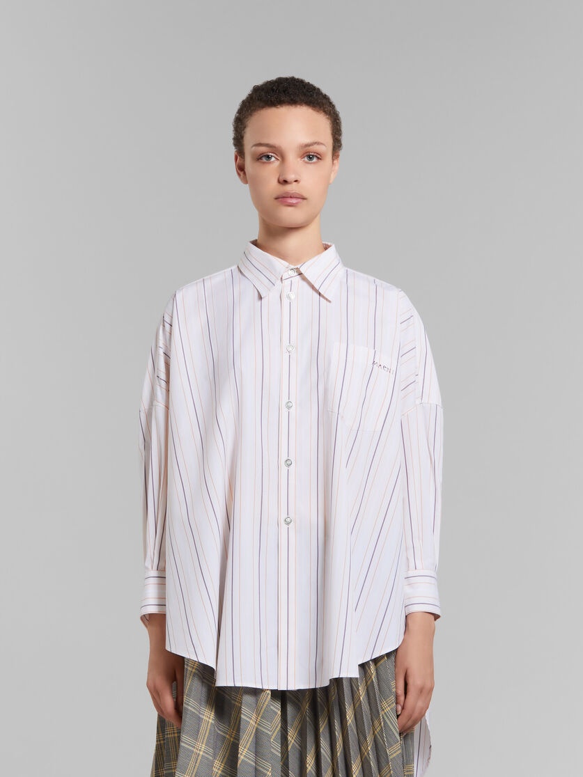 WHITE STRIPED ORGANIC COTTON SHIRT WITH LOW BACK - 2