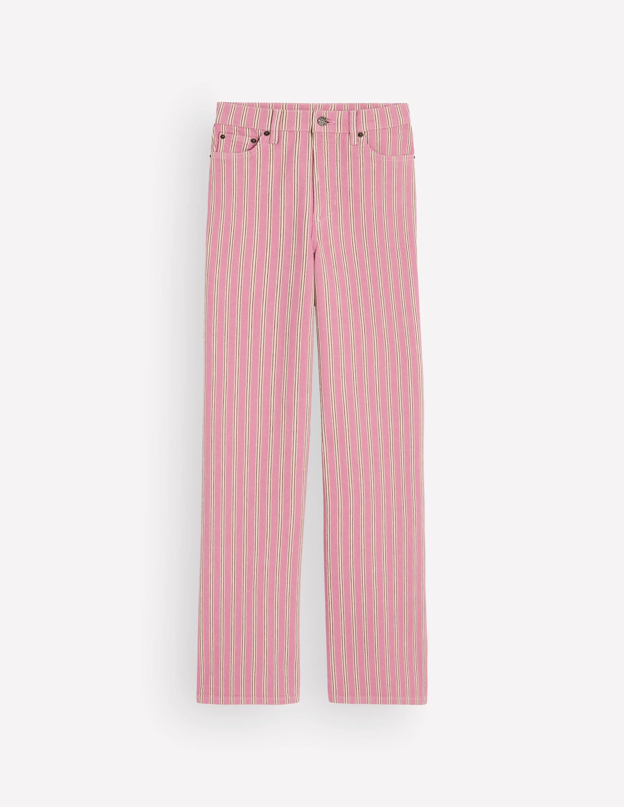 High Rise Column Leg Jeans-Pink, Maroon Tram Stripe - 1