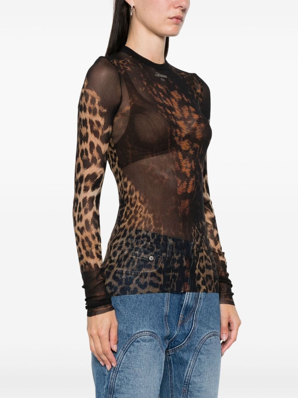 leopard-print mesh top - 3