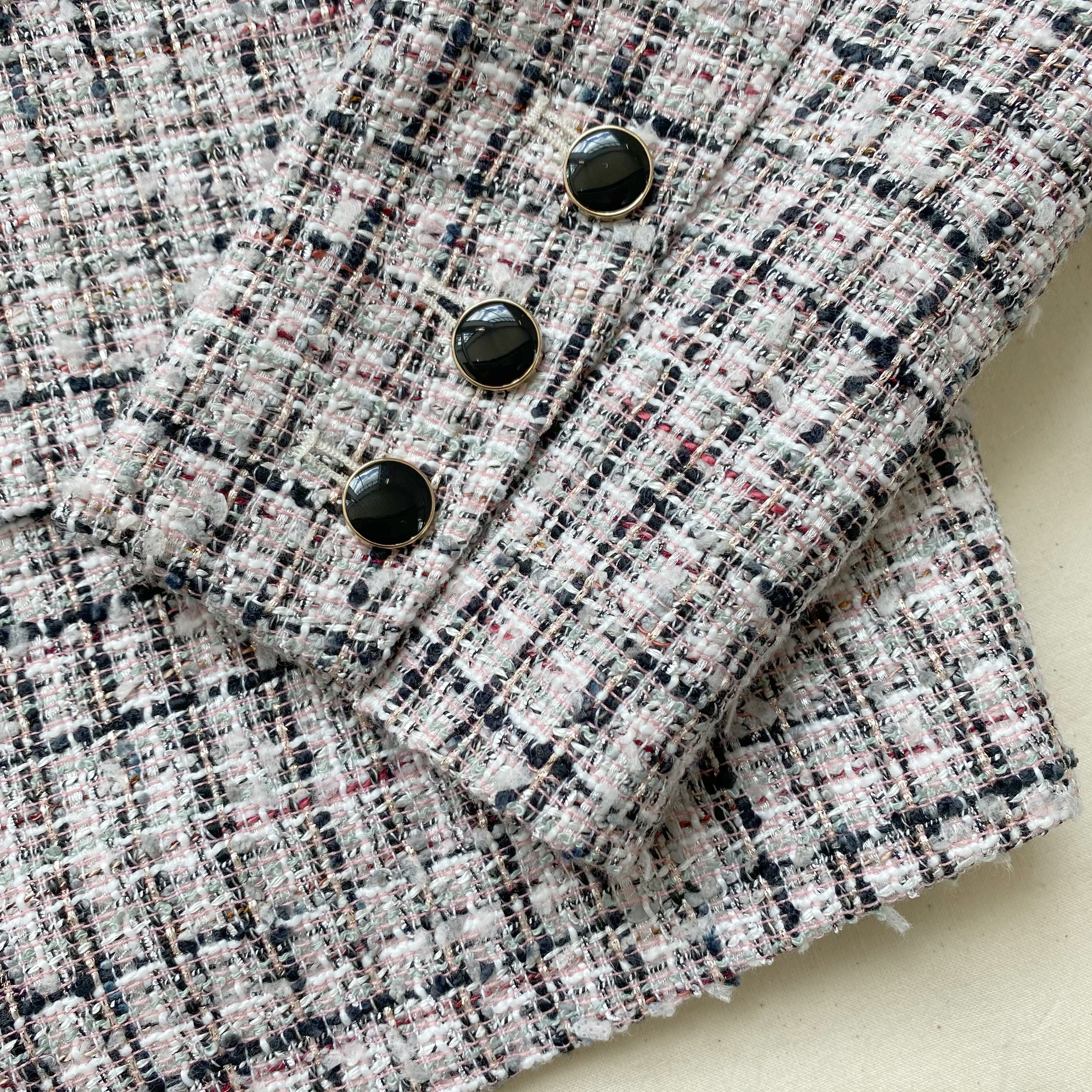 Pink Bouclé Cropped Tailored Jacket - 4