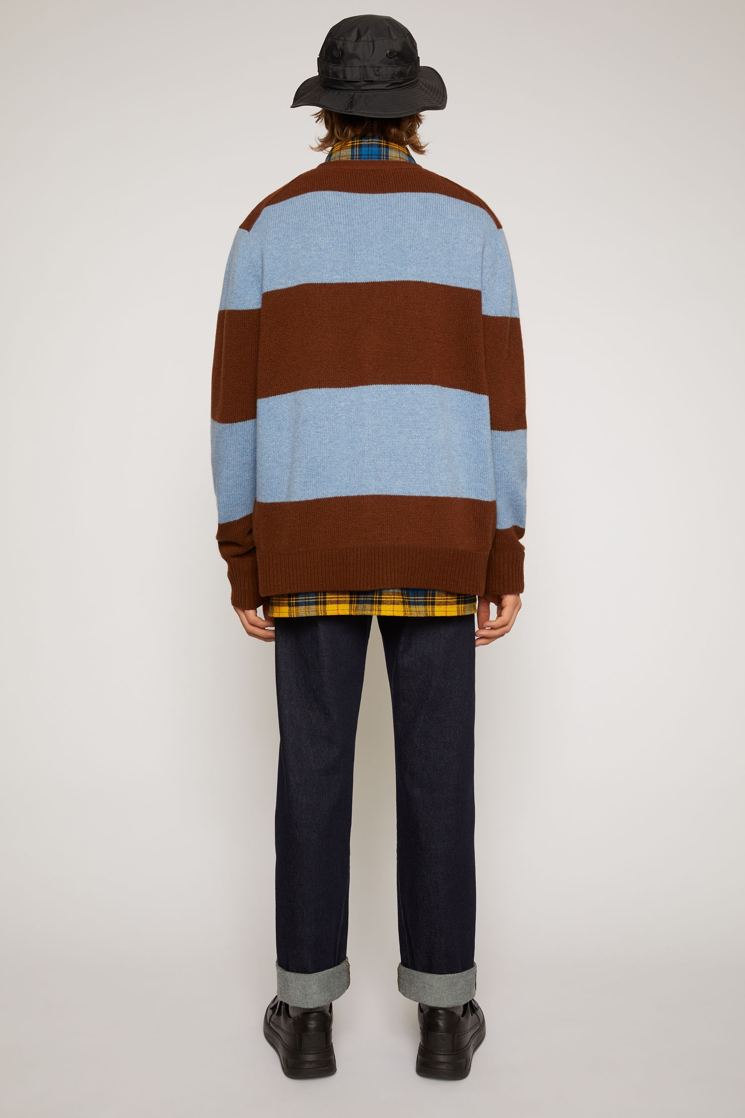 Block stripe cardigan dark brown/mineral blue - 5