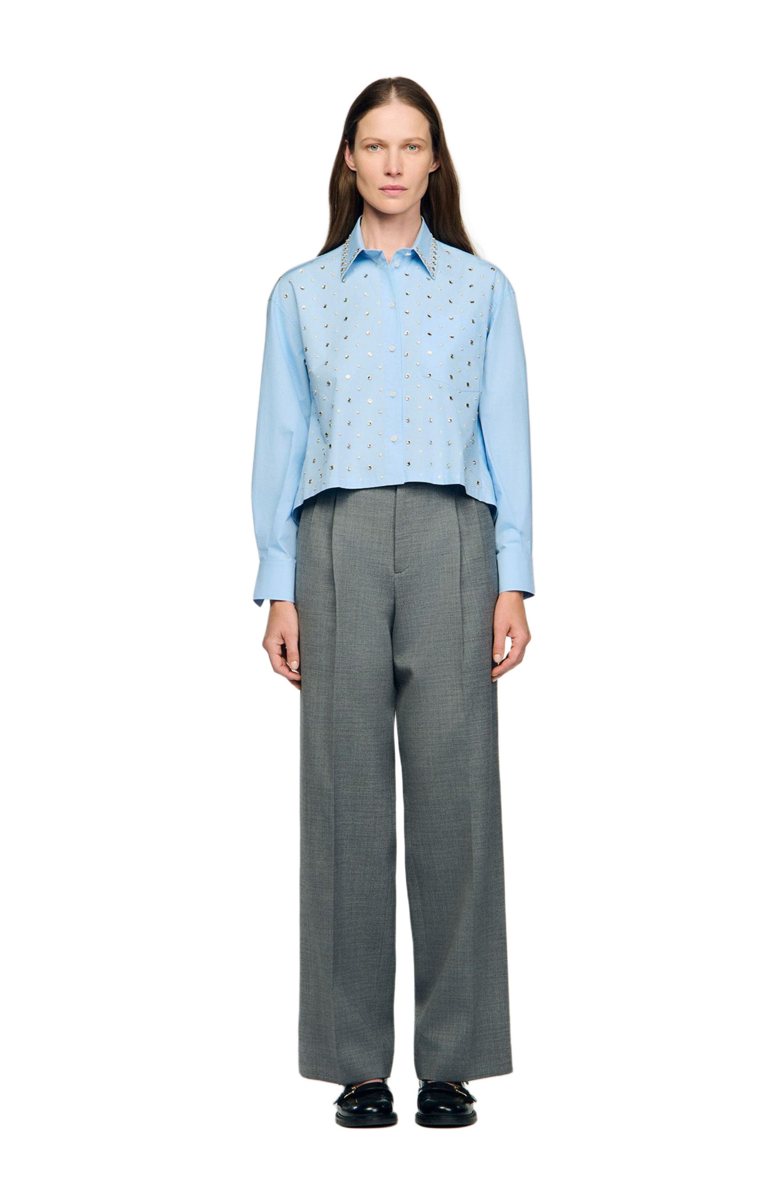 SANDRO Rhinestone shirt in Sky Blue at Nordstrom - 3