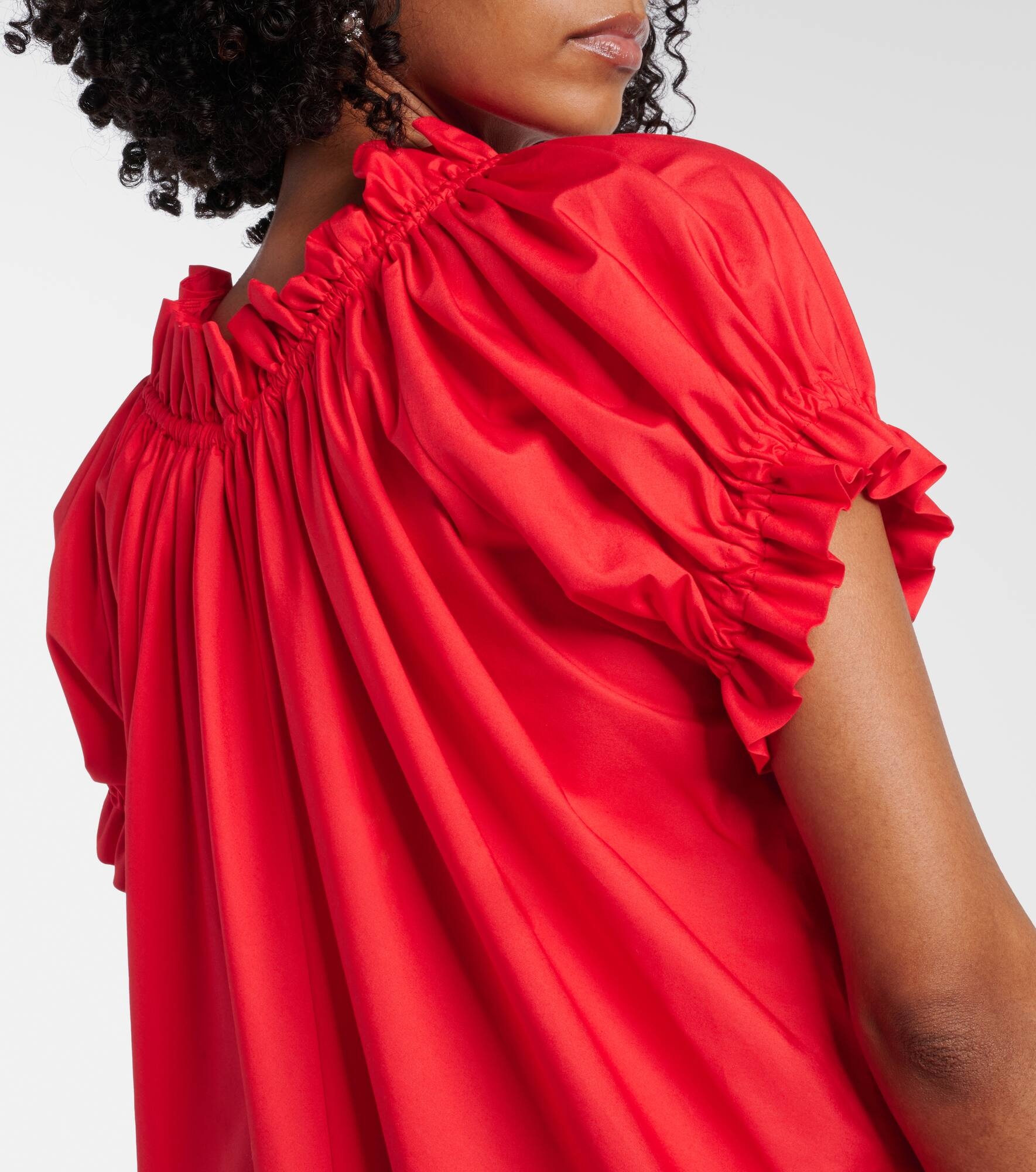 Puff-sleeve ruffled cotton midi dress - 6