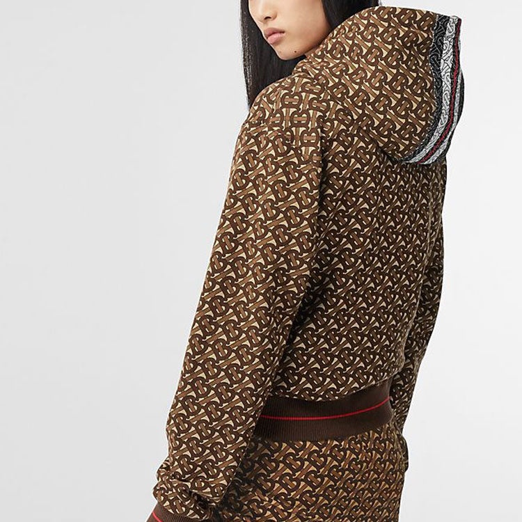 (WMNS) Burberry Logo Stripes Prints Cotton Hoodie Brown 80184581 - 4