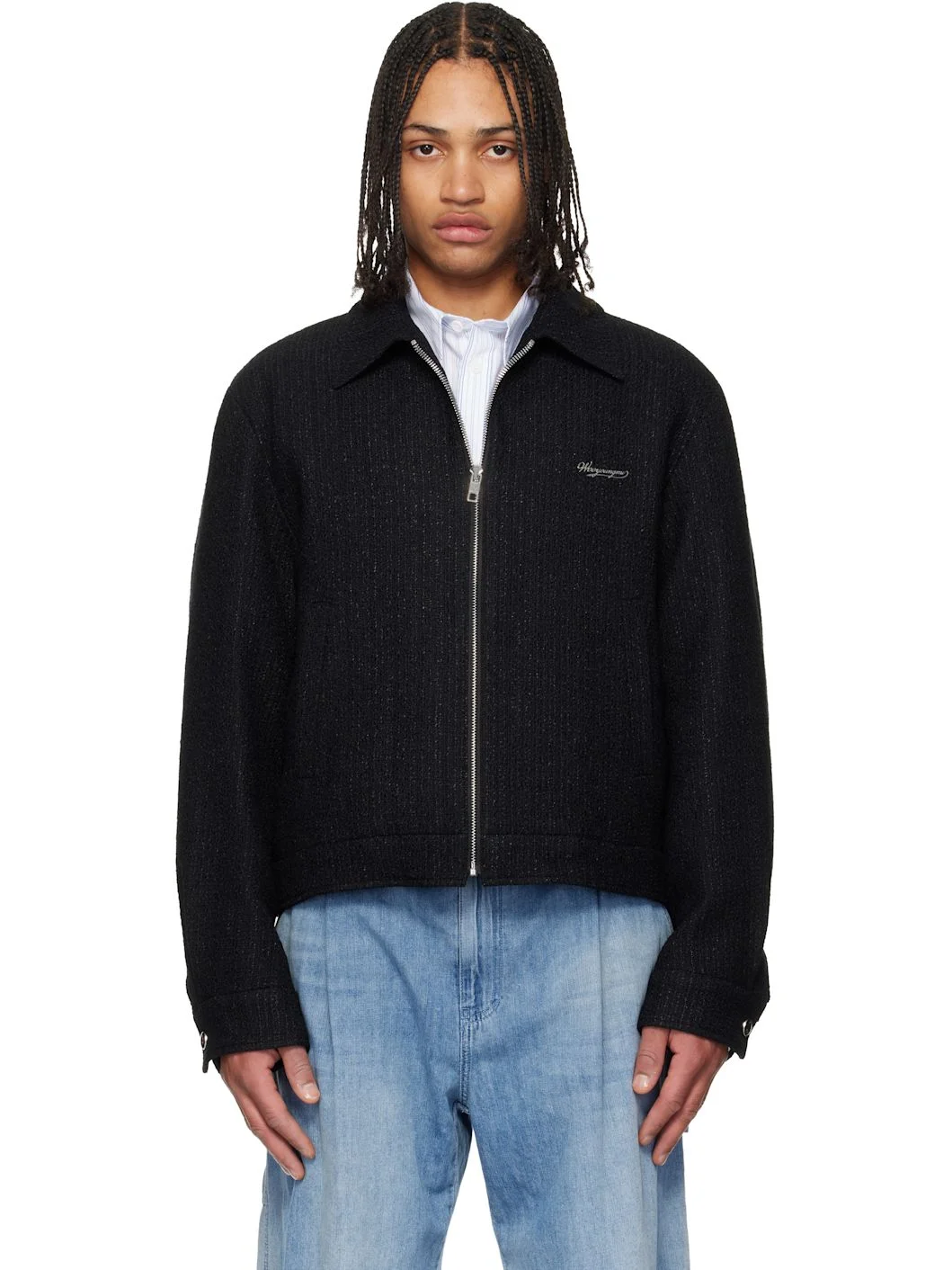 Black Tweed Zip-Up Jacket - 1