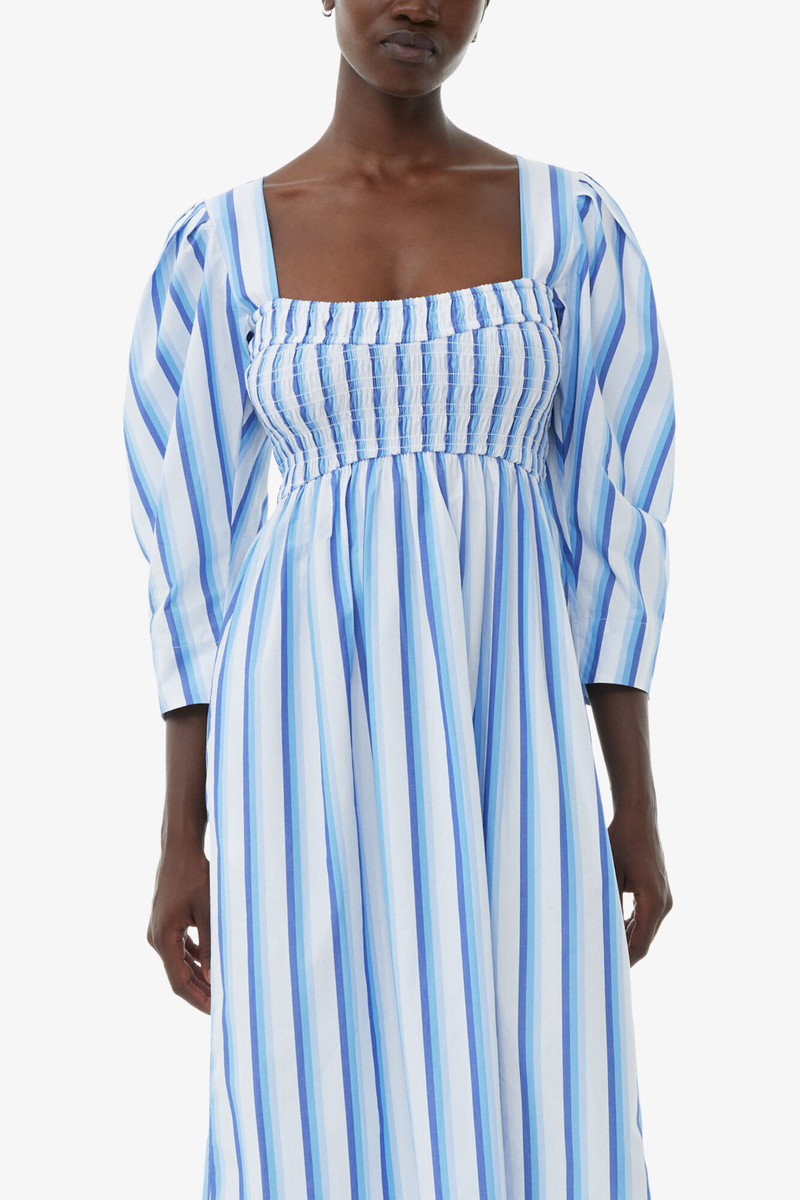 BLUE STRIPED COTTON SMOCK LONG DRESS 3