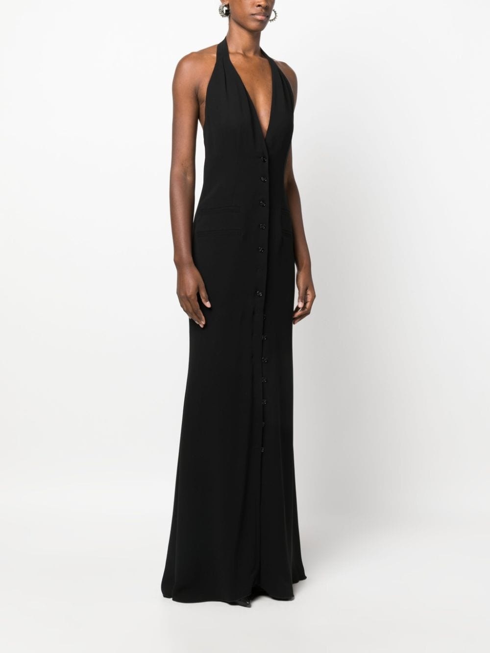 plunging V-neck sleeveless long dress - 3