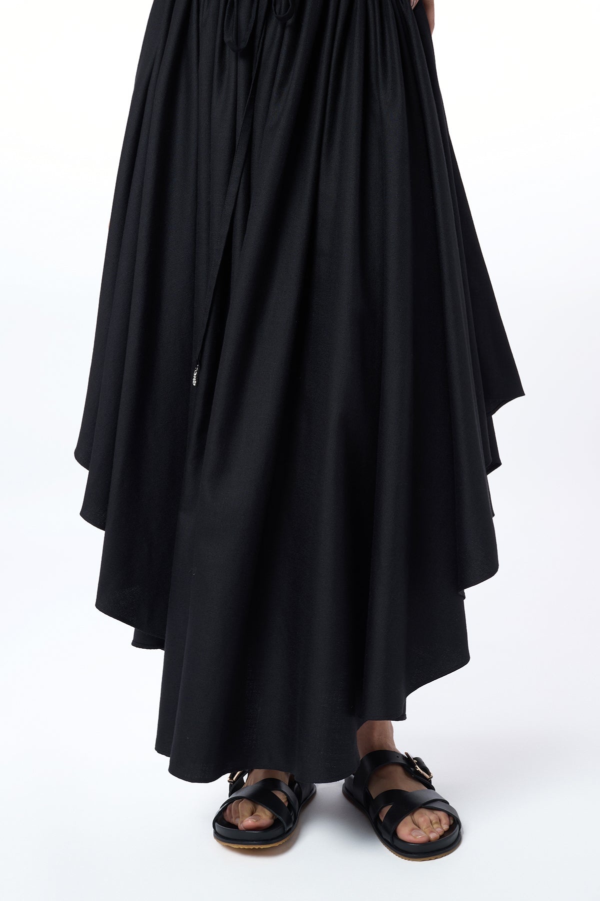 Dea Pleated Maxi Skirt in Black Virgin Wool Silk Linen - 3